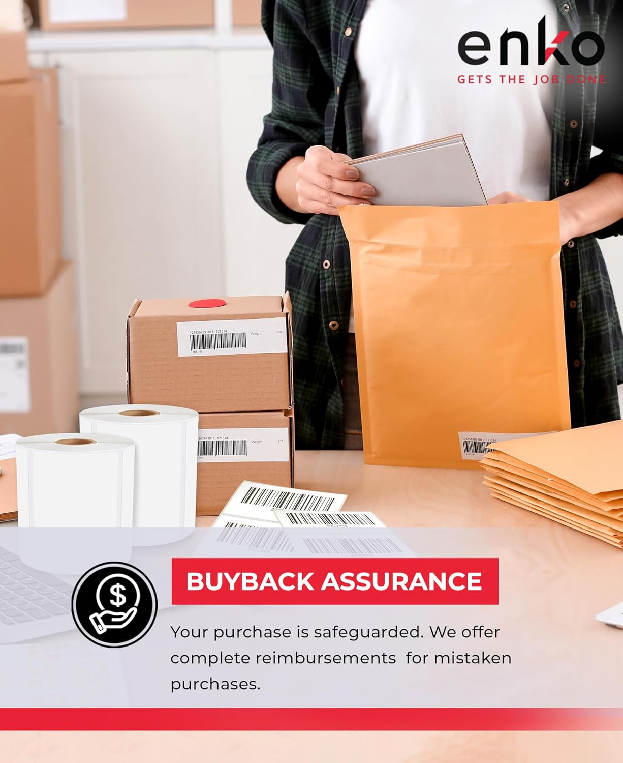 enKo 4" x 3" Labels for Zebra Desktop Printers (48 Rolls, 24,000 Labels) - Direct Thermal Address Mailing Shipping Barcode FBA Stickers FNSKU Labels for Zebra and Eltron (Perforated)