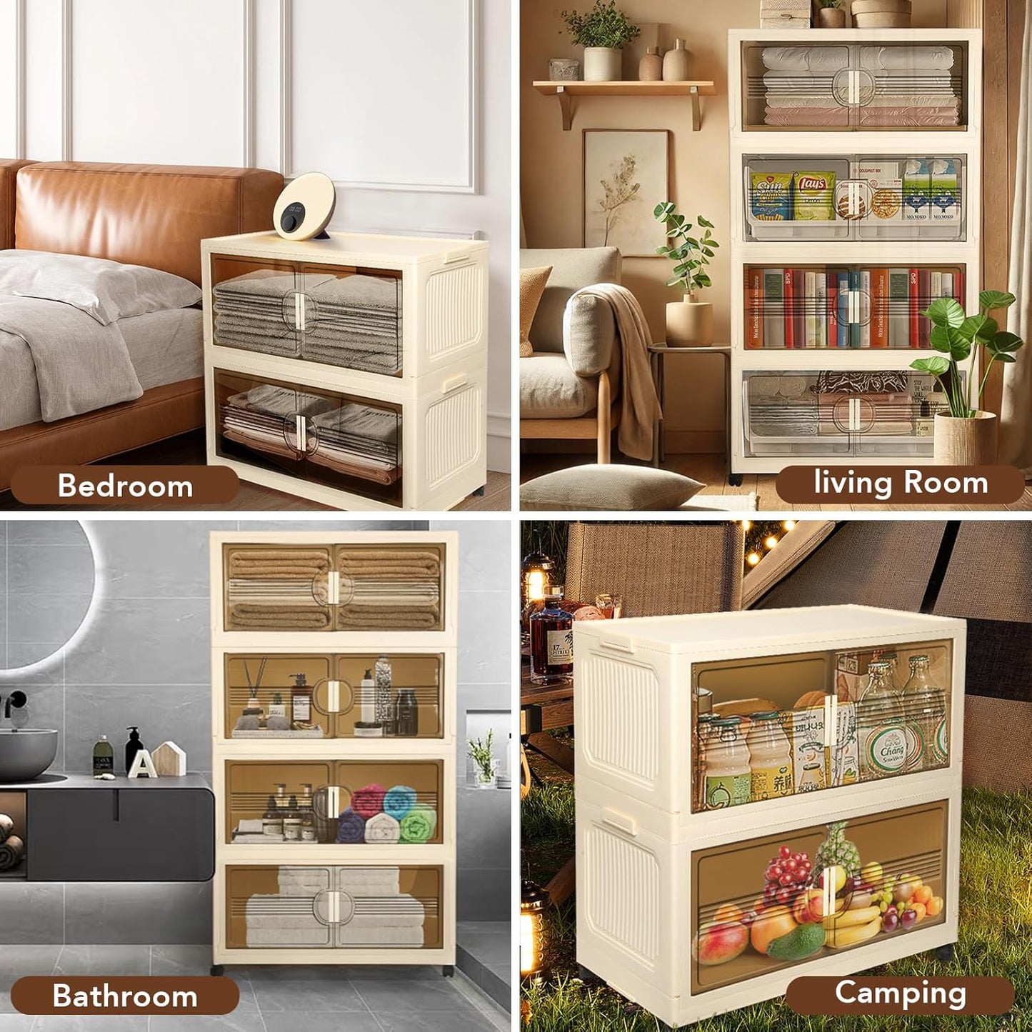 150GAL/600QT Large Storage Bins with 2 Lids, Stackable Collapsible Storage Bins with 8 Wheels & 2 Lids, Closet Organizers and Storage, 4 Packs Folding Plastic Clothes Storage Cabinet for Home Office