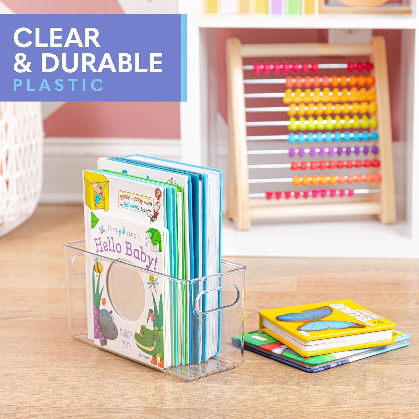 Plastic Food Storage 6 Pack Clear Container Bin with Handles for Organizing Kitchen, Pantry, Refrigerator, Freezer, Pantry, Cabinet, Closet, Bathroom. 10”x4”x5”