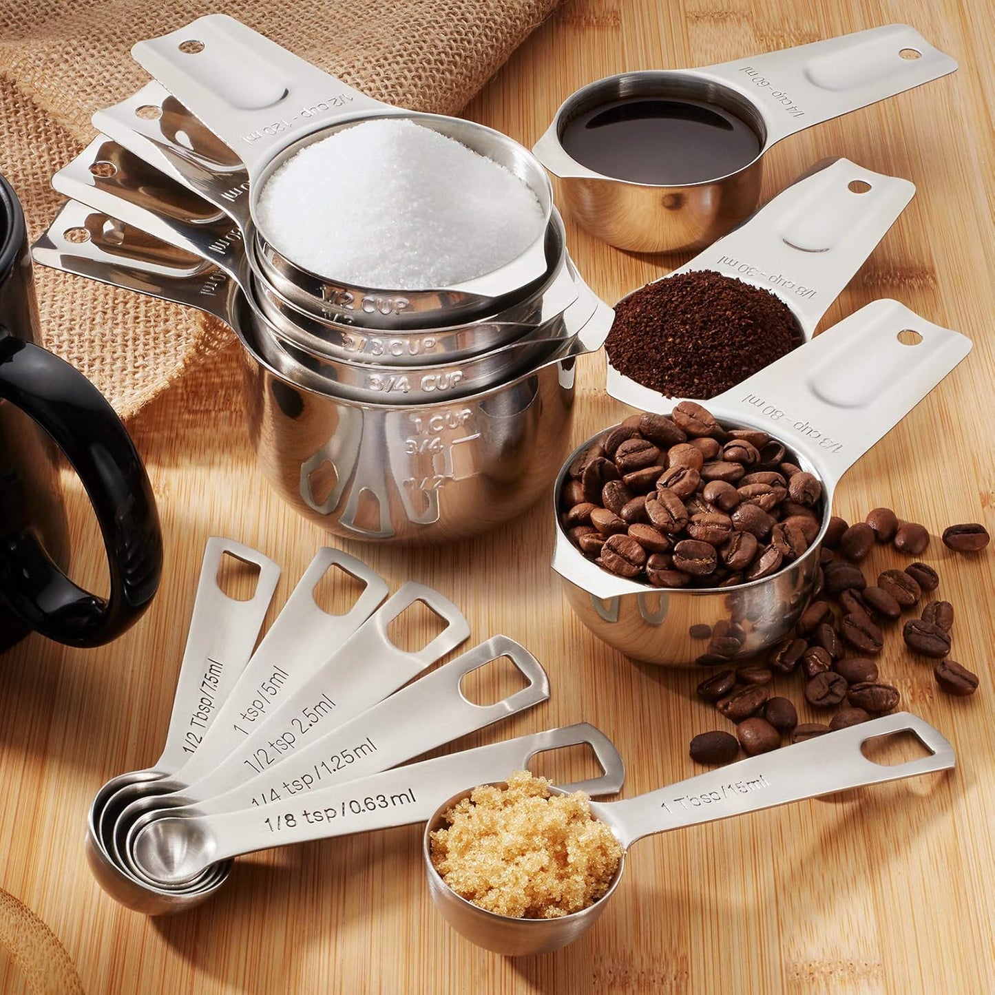 Last Confection 13pc Stainless Steel Measuring Spoon & Cup Set - Kitchen Measurements for Dry Spices and Liquid Cooking & Baking Ingredients