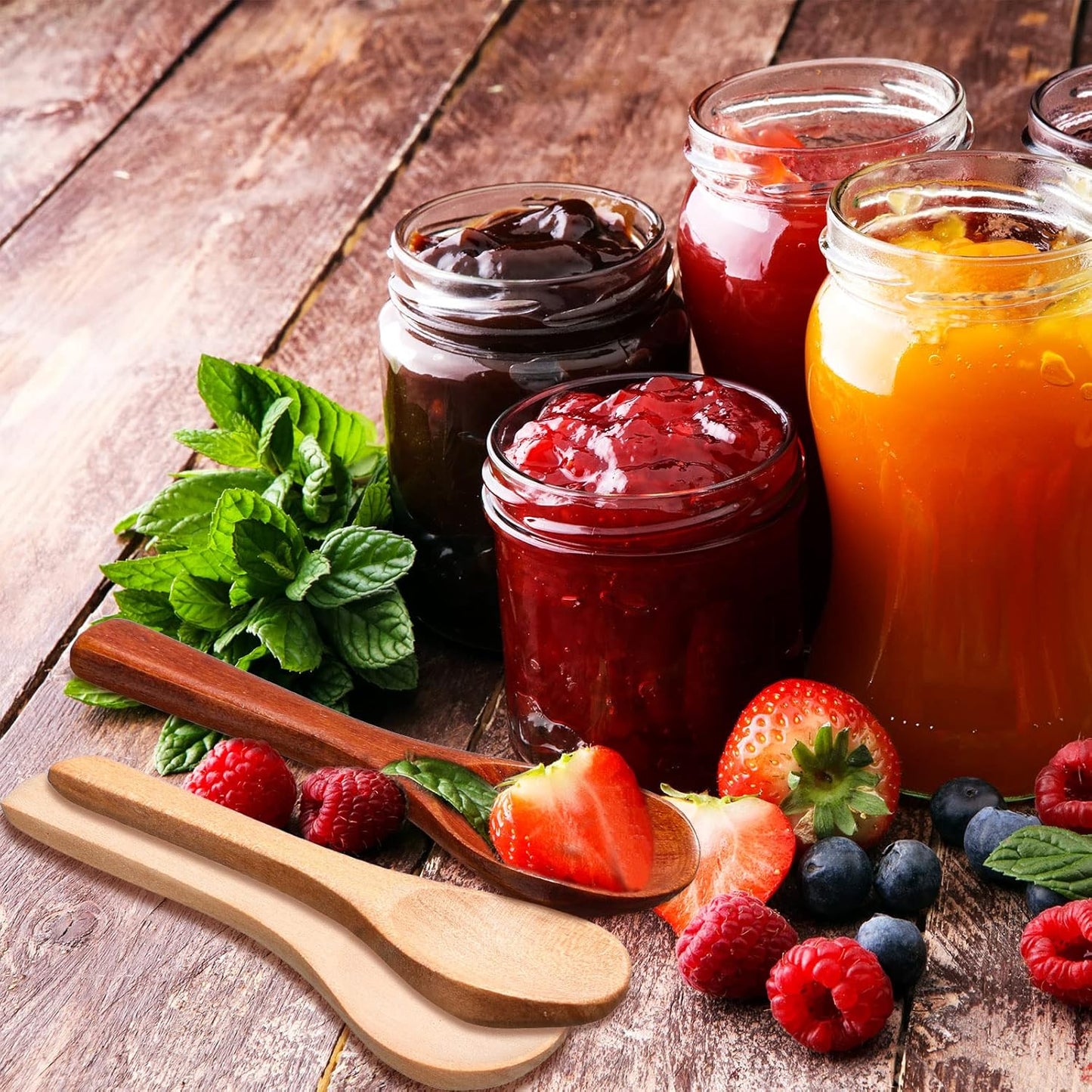 Boao 50 Pcs Small Wooden Spoons, 3.5'' L, Mini Wood Natural Tiny Spoons Wooden Little Teaspoons for Jars Sugar Creamer Honey Spices Salt Kitchen Supplies (Multiple Color)