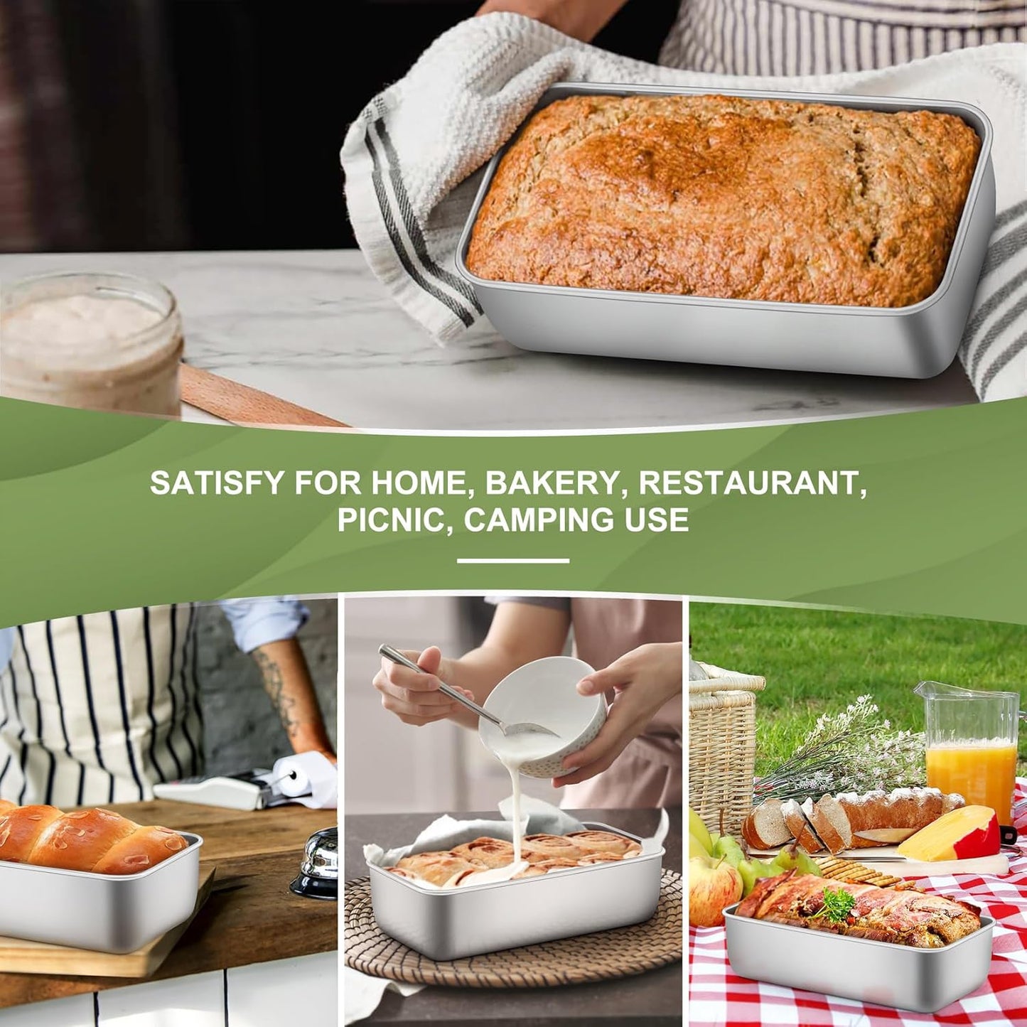 P&P CHEF Loaf Pan Set, 9-inch Bread Pans, Stainless Steel Loaf Toast Baking Pans For Bread Meatloaf Lasagna Cake, Healthy & Non Toxic, Oven & Dishwasher Safe,(Silver, 12Pcs)