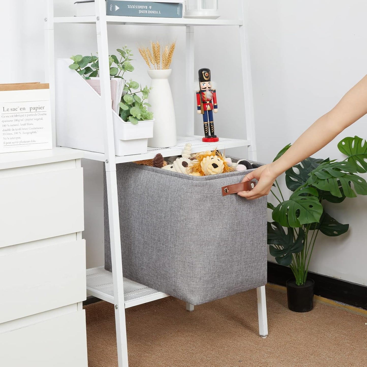 HNZIGE Tall Storage Baskets for Shelves, Rectangular Fabric Organizer with Handles, Decorative Closet Storage Bins (Grey)