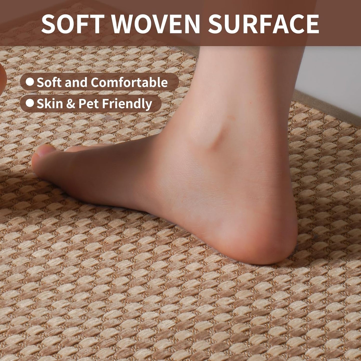 Kitchen Runner Rugs Non Slip Washable, Super Absorbent Soft Chenille Braided Kitchen Mats for Floor Rubber Backing Standing Sink Mat Floor Mat, Easy to Clean, Brown 17"x59"