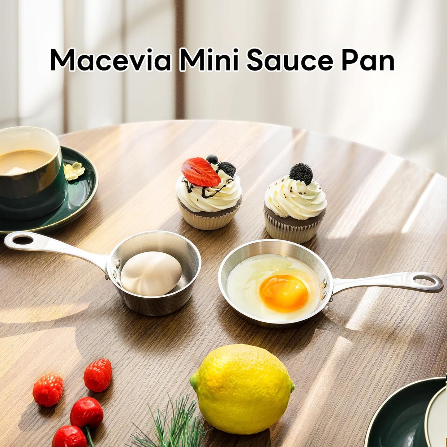 Macevia Mini Sauce Pan,18/10 Stainless Steel Butter Warmer Small Pot Cooking with Handle, Multipurpose Use for Home Kitchen or Restaurant (5oz/150ml) - Silver