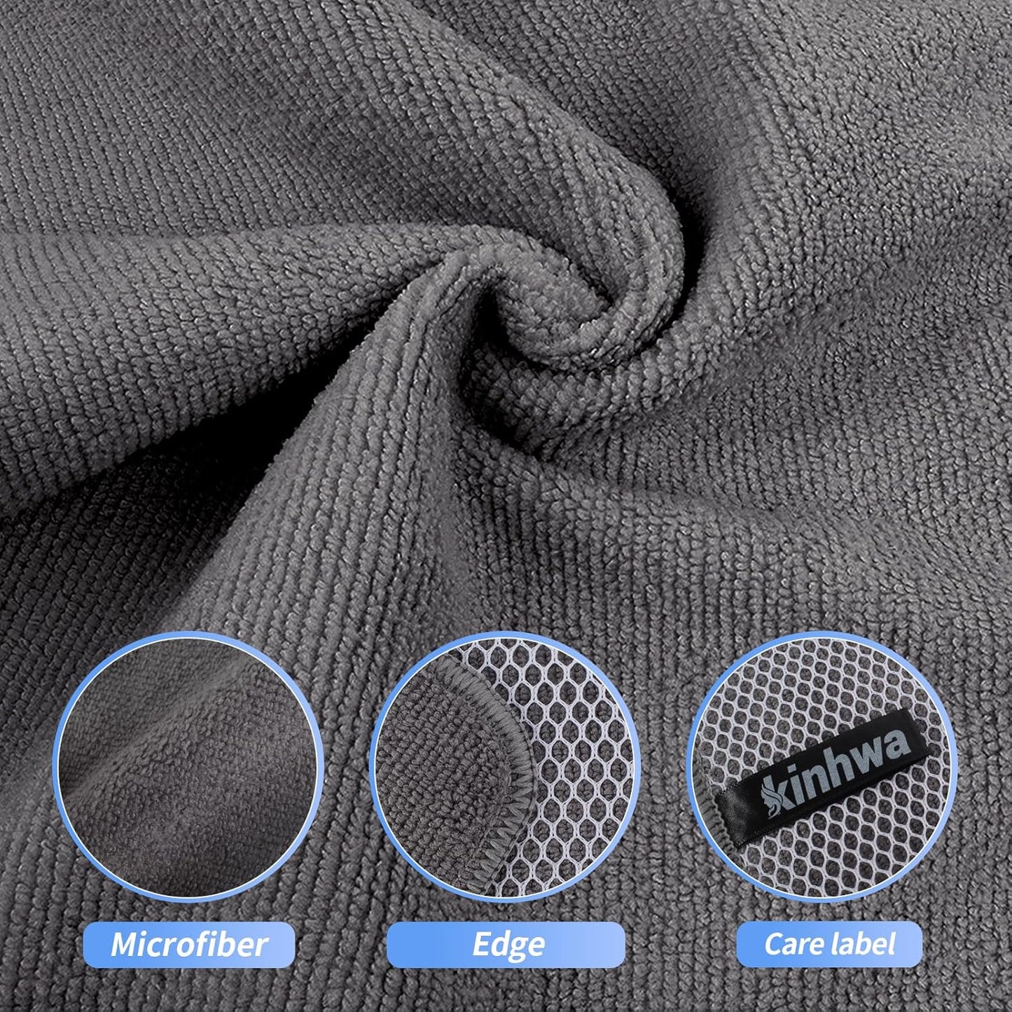 KinHwa Kitchen Washcloths for Dishes Absorbent Microfiber Dish Cloths Quick Dry Dish Rags with Poly Scour Scrub Side Ideal for Kitchen Cleaning (Gray, 6inch X6inch 9Pack)