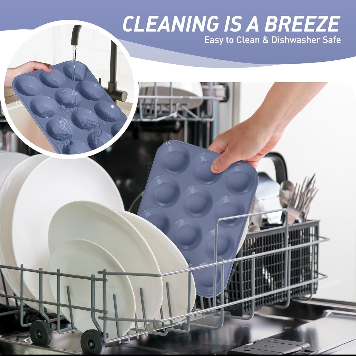 2 Pack 12 Cups Silicone Muffin Pan with Metal Reinforced Frame Regular Size Silicone Molds Cupcake Cake Baking Pans Cookie Baking Chocoflan Cupcake Mold Muffin Top Pan Flanera Housewarming Gift