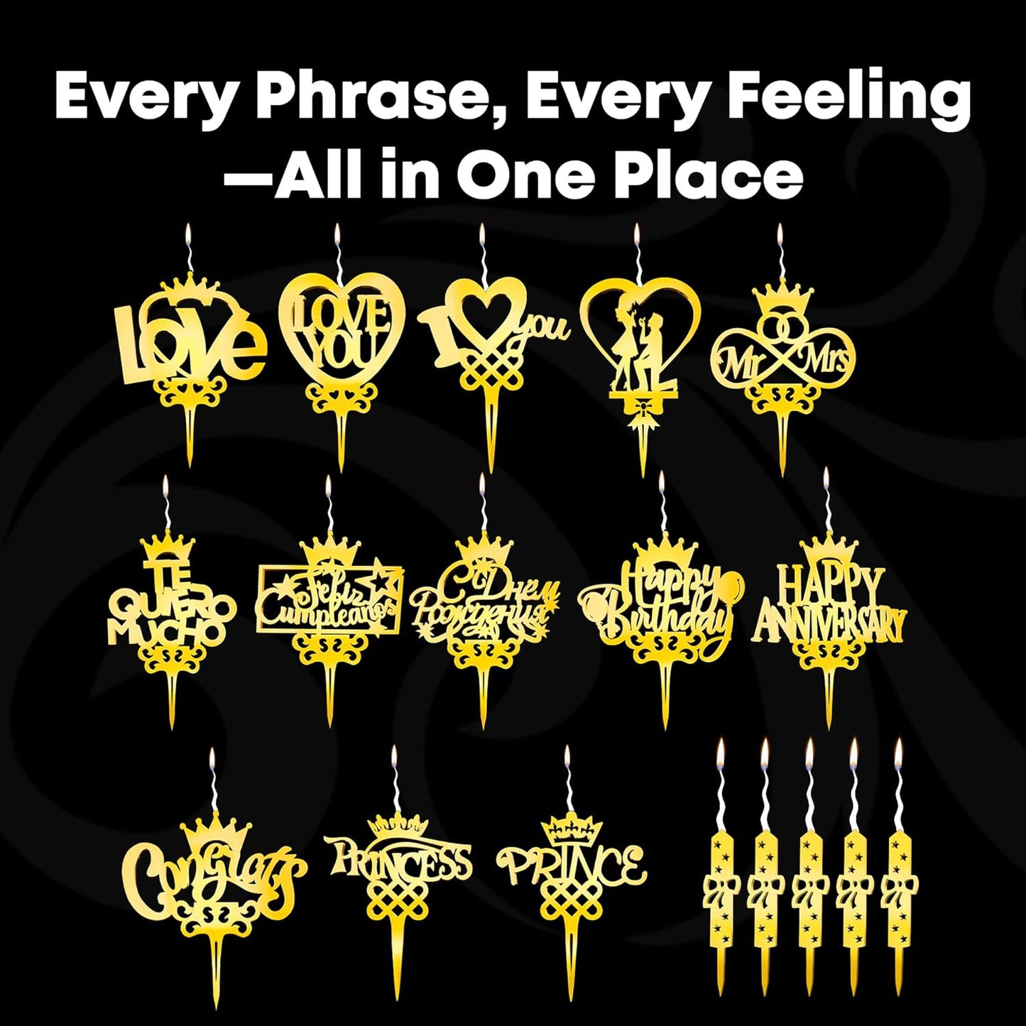 Mr and Mrs Reusable Gold Romantic Cake Candle - Luxury Cake Topper Candle for Birthdays, Weddings & Anniversaries - Reusable Food Safe Acrylic, Shiny Mirror Finish - Happy Birthday Cake Topper Decor