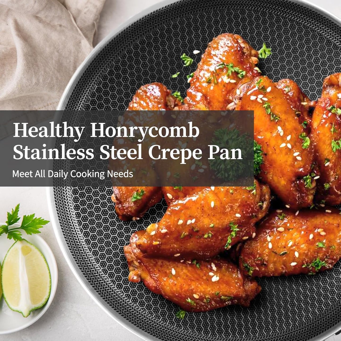 Stainless Steel Crepe Pan - 11inch Nonstick Crepe Pan, Stainless Steel Honeycomb Coating Pancake Pan, Non Stick Flat Skillet Tawa Dosa Tortilla Griddle Pan, Induction Compatible, PFOA Free