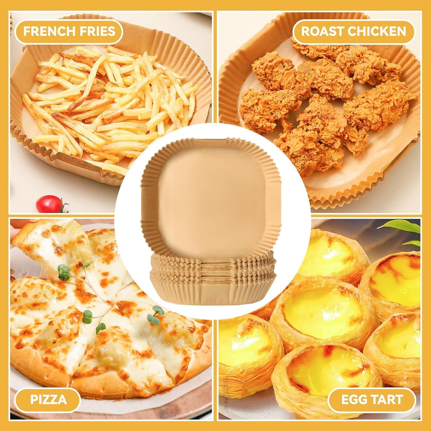 125Pcs 8 inch Square Disposable Air Fryer Parchment Liners-Non-Stick Parchment Sheets for Air Fryer Basket Microwave – Oil-proof, Water-proof, Effortless Cleanup for Baking