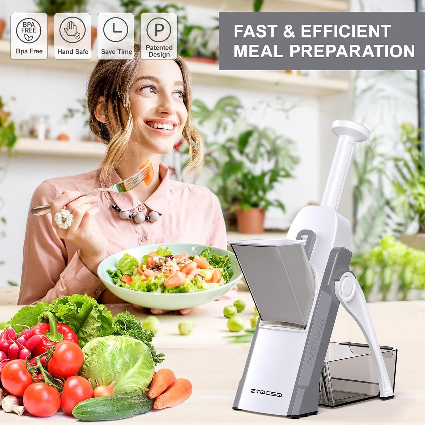 Safe Mandoline Slicer for Kitchen, Meal Prep, Potato Slicer, Adjustable/Easy to Clean/Storage, Kitchen Chopping Artifact, French Fry Cutter, Paring Knife/Cleaning Brush (only Slice, LightGray)