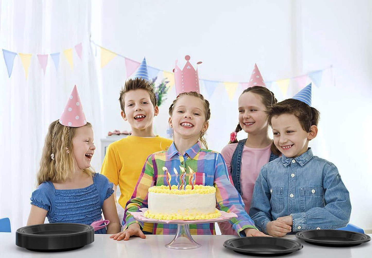 Exquisite Party Solids Black Plastic Plates For Party 10" Black Disposable Plates Heavy Duty Supplies 100 Pcs Plastic Dinnerware Sets Heavy Duty 350 GSM Disposable Dinnerware Set