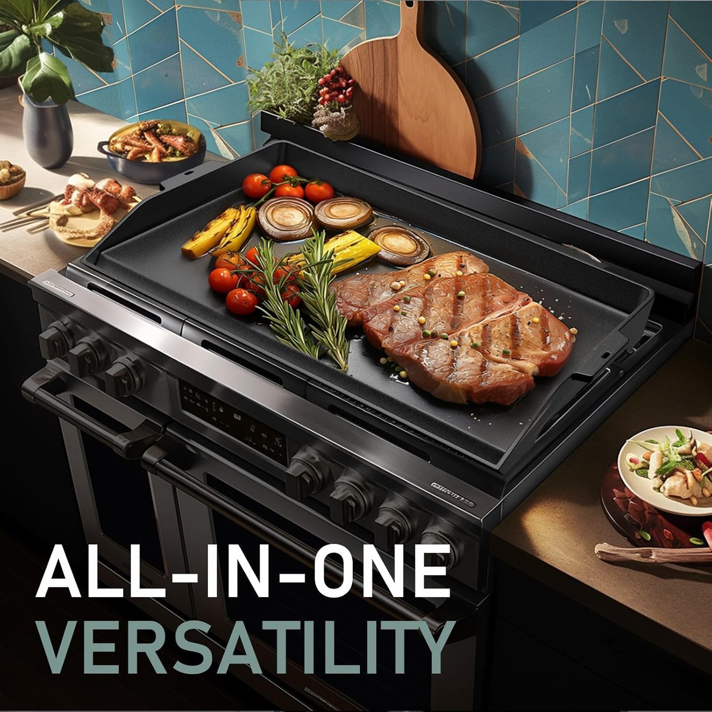 Utheer 23" x 16" Cast Iron Griddle for Gas Grill and Stove Top, Universal Flat Top Griddle with Pre-Seasoned Nonstick Coating, X-Shaped Reinforced Ridges, Perfect for Healthy Cooking, Parties, Camping