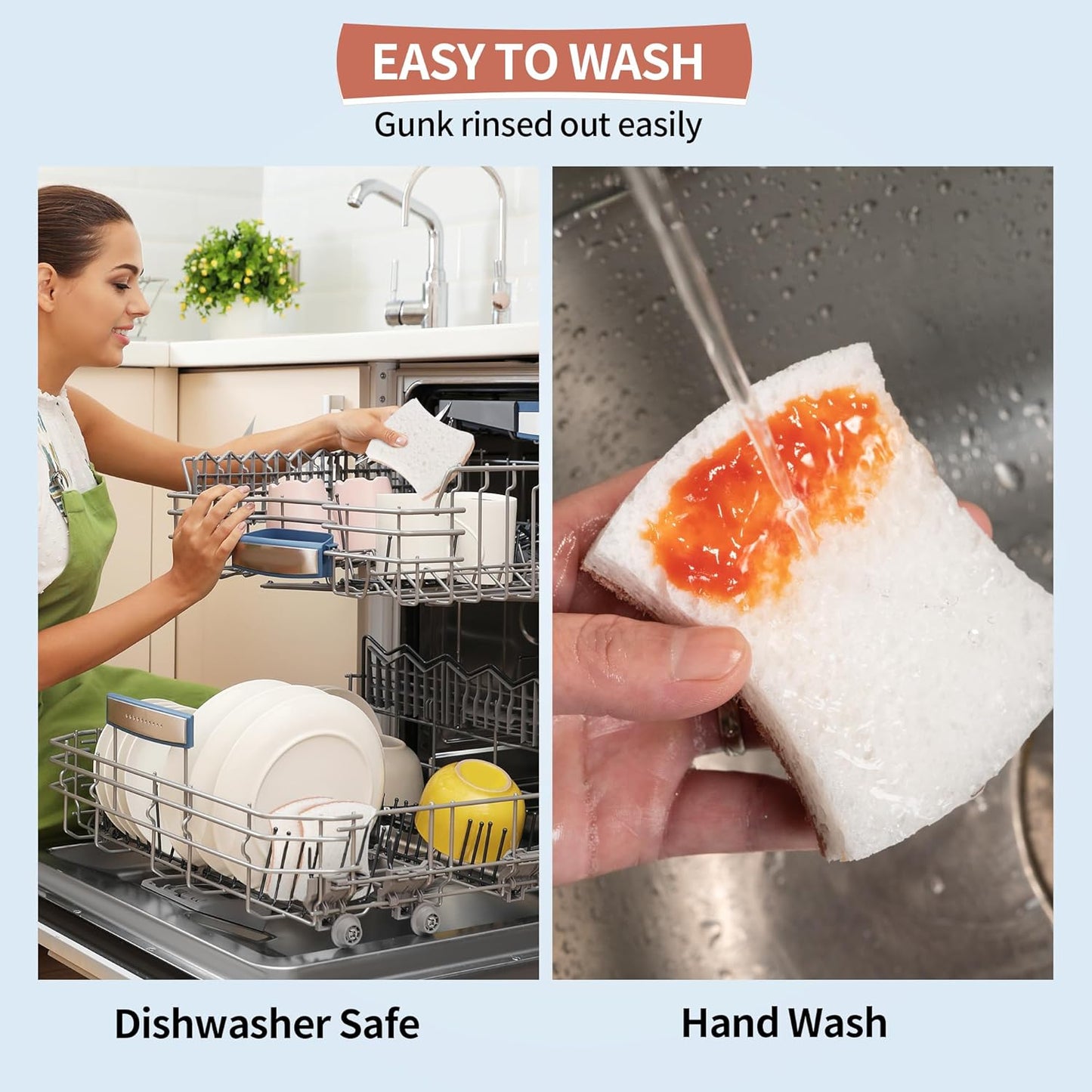 HOMERHYME Natural Dish Sponge 12 Pack, Non-Scratch Scrub Kitchen Sponge, Eco Multipurpose, Odor-Less Dual-Sided for Dish Washing & Household Cleaning