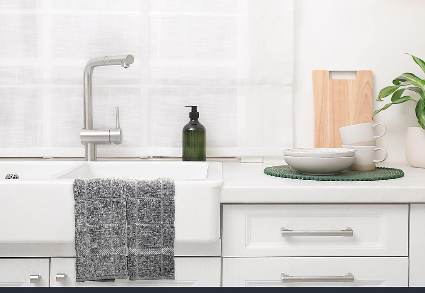 100% Cotton Terry Dish Towels, 4 Pack Plain, 16 x26 Inches, Super Soft and Absorbent Kitchen Towels, Perfect for Kitchen Cleaning and Dish Washing | Light Gray