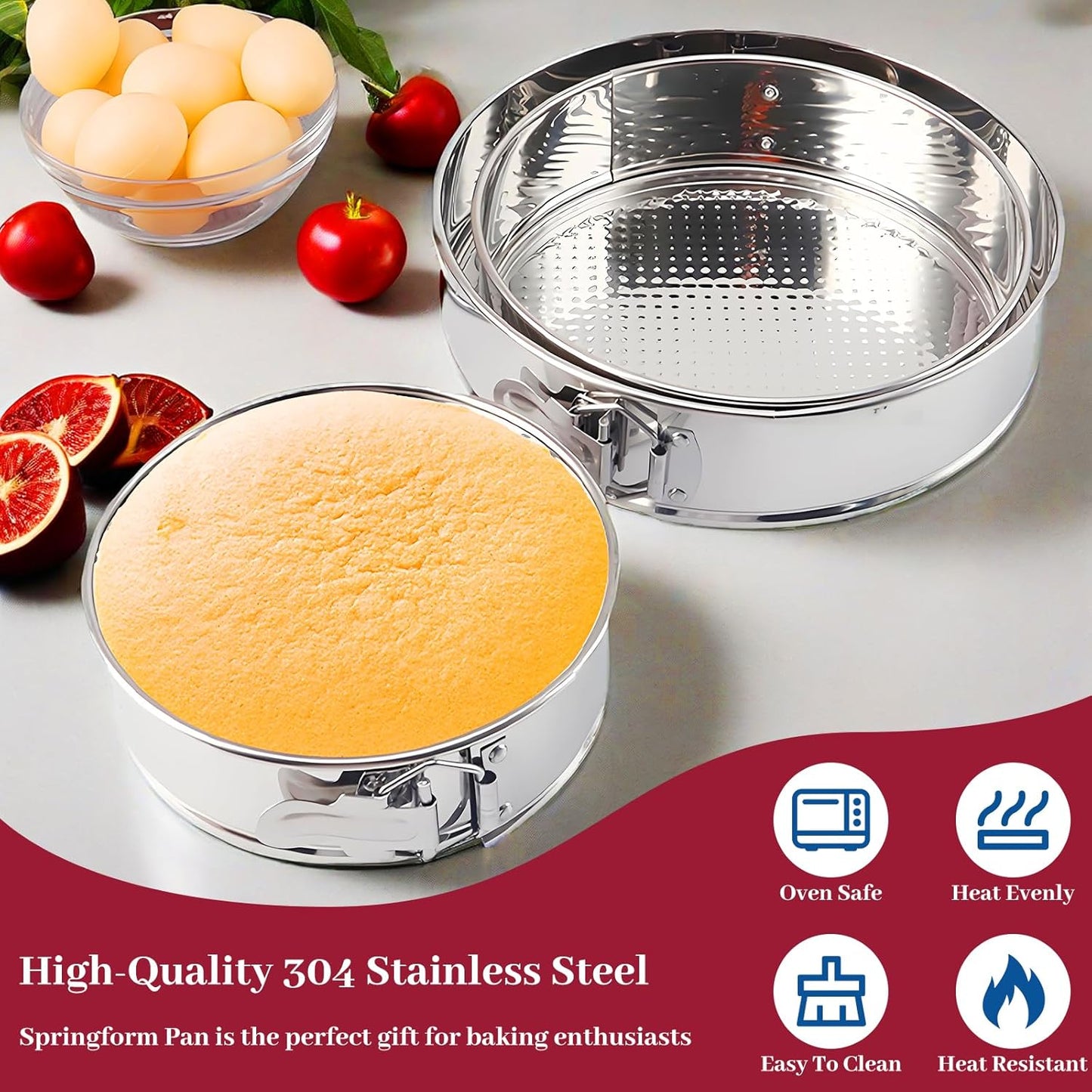 9 Inch Springform Pan 304 Stainless Steel Nonstick Leakproof Springform Cake Pan with Removable Bottom, Round Spring Form Cheesecake Pans