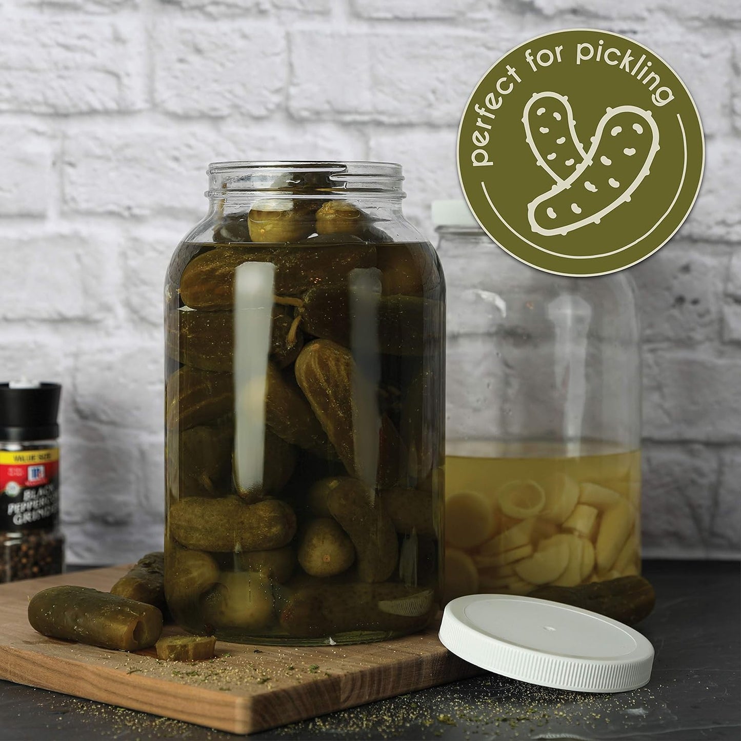 kitchentoolz 1 Gallon Glass Jar with Lid – Large Gallon Mason Jar with Lid for Sourdough Starter, Kombucha, Sun Tea, Pickling, and Storage Jug – Made in the USA