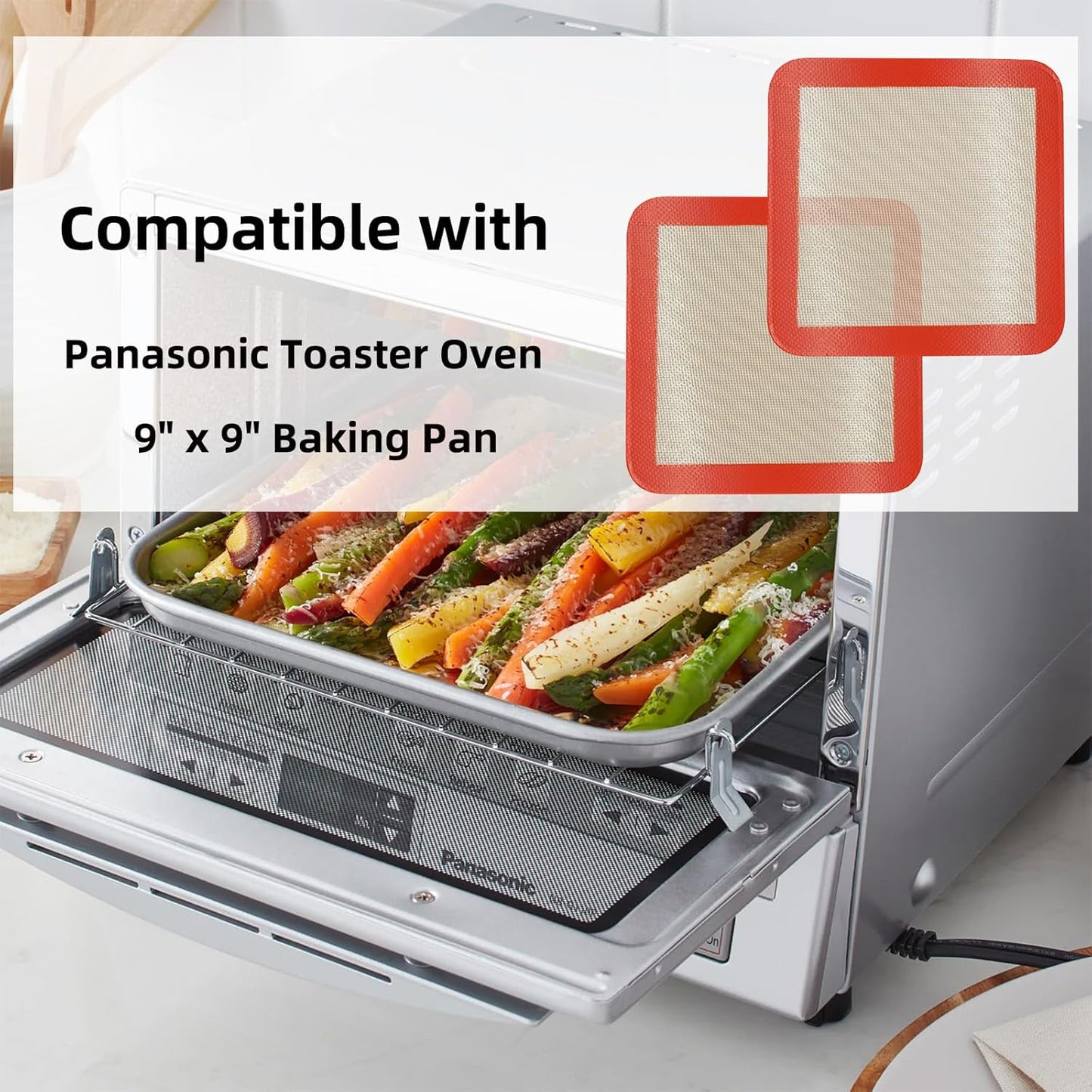 Square Silicone Baking Mats for 9 Inch Cake Pan, 8.5" Food Grade Non-stick Reusable Silicone Mat for Baking Pan for Bread/Pastry/Toast/Pie, Professional Cookie Sheets Liners for Brownie Pan 2 PCS