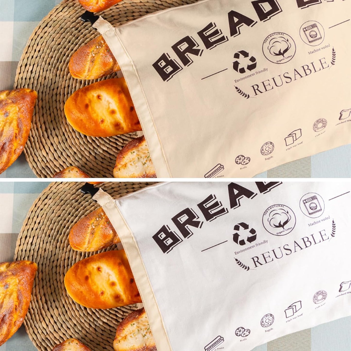 2-Pack Bread Bags, Reusable Bread Bags for Homemade Bread, Buckle Closure,Fresh Keeping Extra Large Bags, Food Bag (Mix colour)