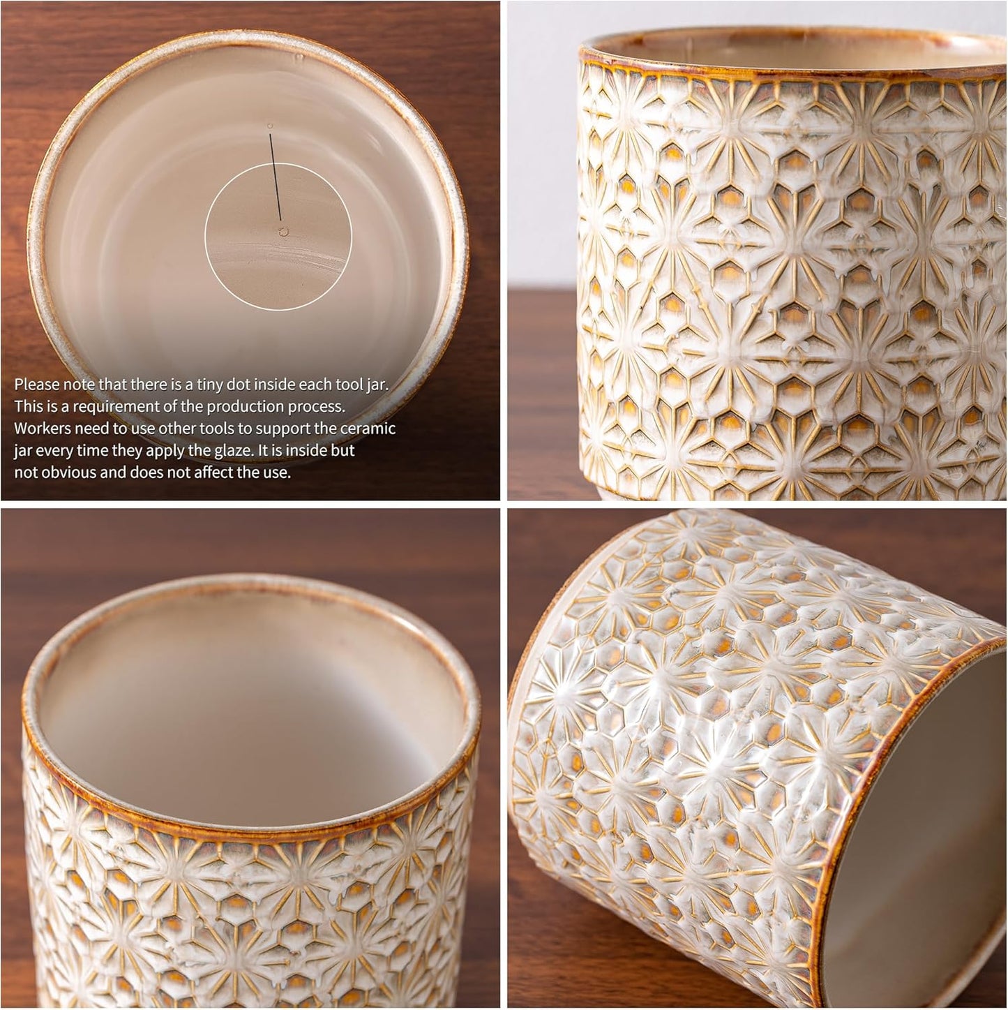 Utensil Holder Rustic Farmhouse Ceramic Utensil Crock for Countertop - 5.3" Handcrafted Kitchen Cooking Utensil Crocks with Cork Base, Natural Finish for Kitchen Tools Storage