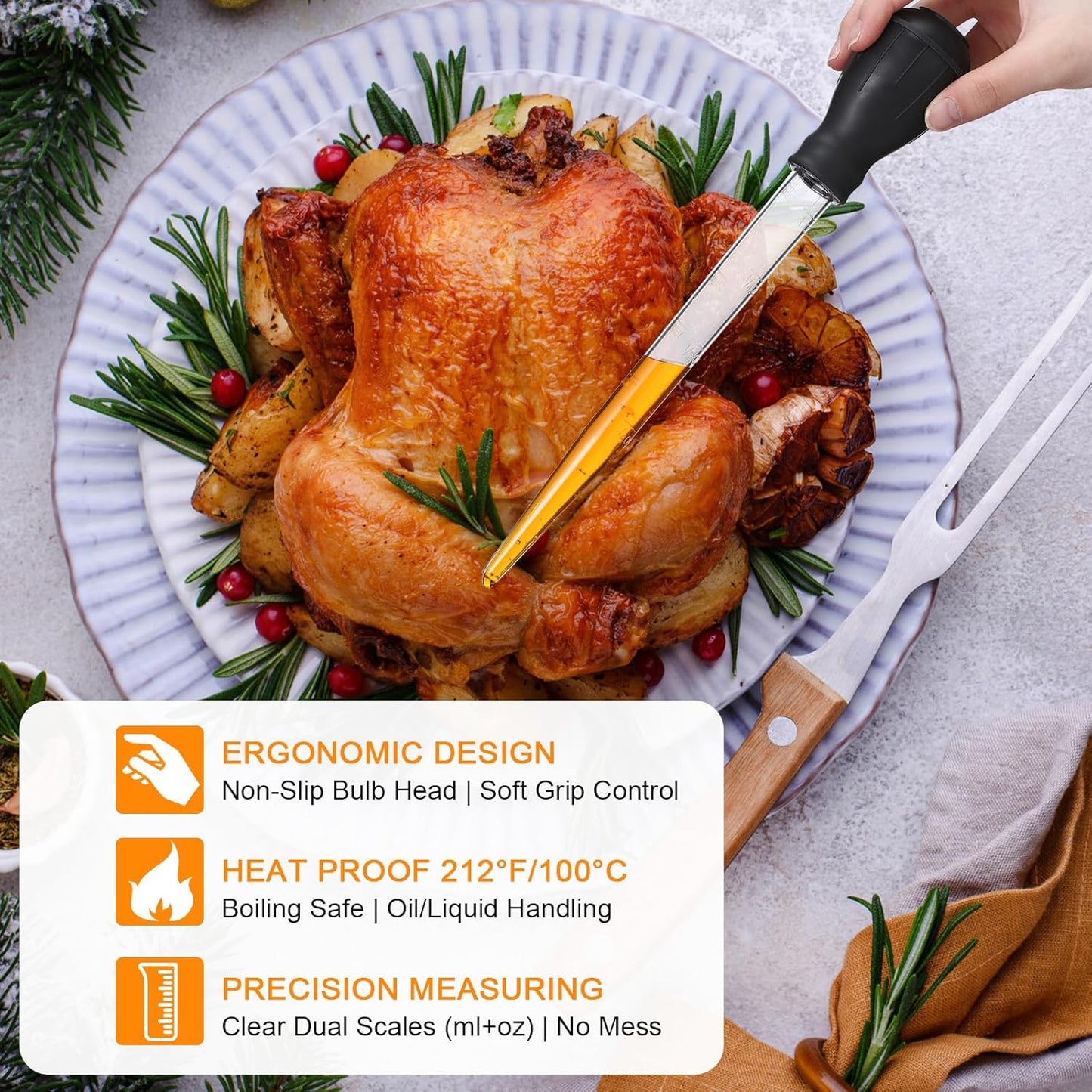 Boao 5 Pieces Nylon Heat-Resistant Turkey Baster Cooking Set Includes Meat Baster, 1 Silicone Basting Brush and 2 Cleaning Brush for BBQ Grill Baking Kitchen Cooking (Black, Red)