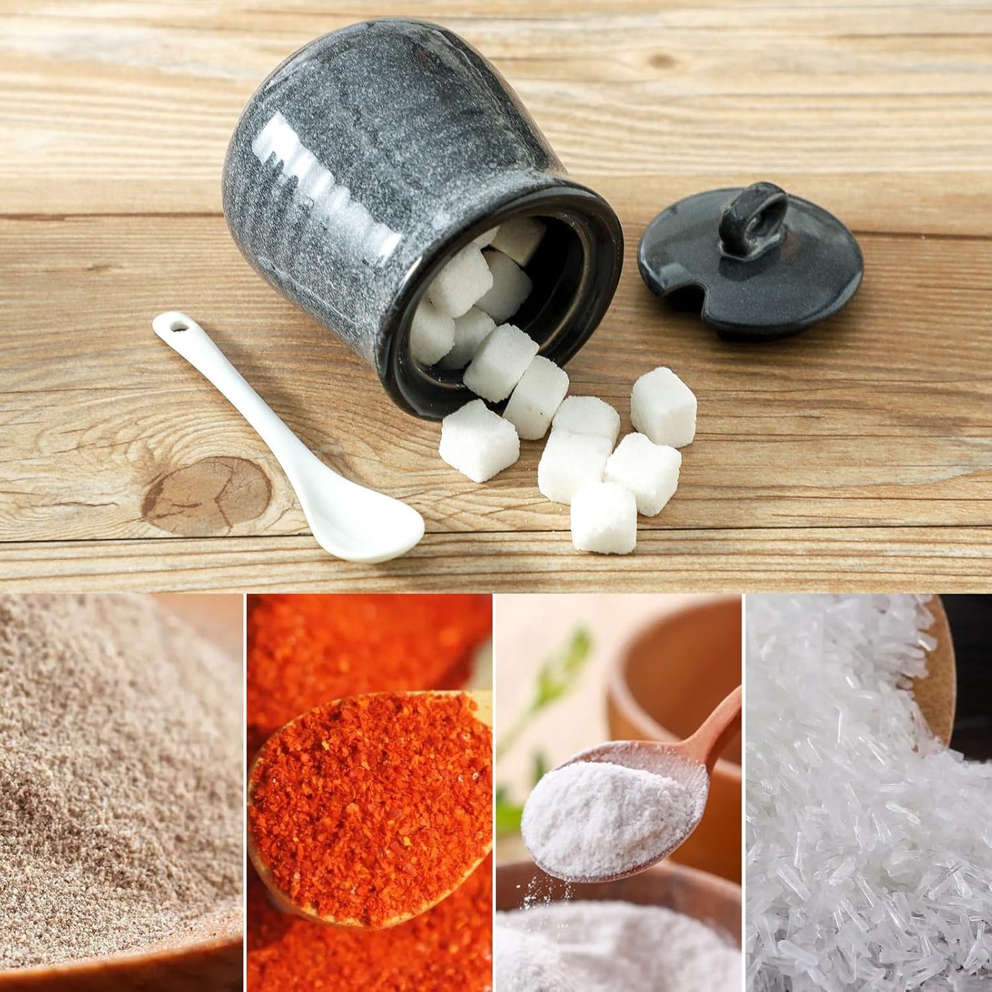 Hasense Porcelain Sugar and Creamer Set, 11 Oz Sugar Bowl with Lid and Spoon and 10 Oz Cream Pitcher, Farmhouse Coffee Sets for Serving, Dishwasher Safe, Grey