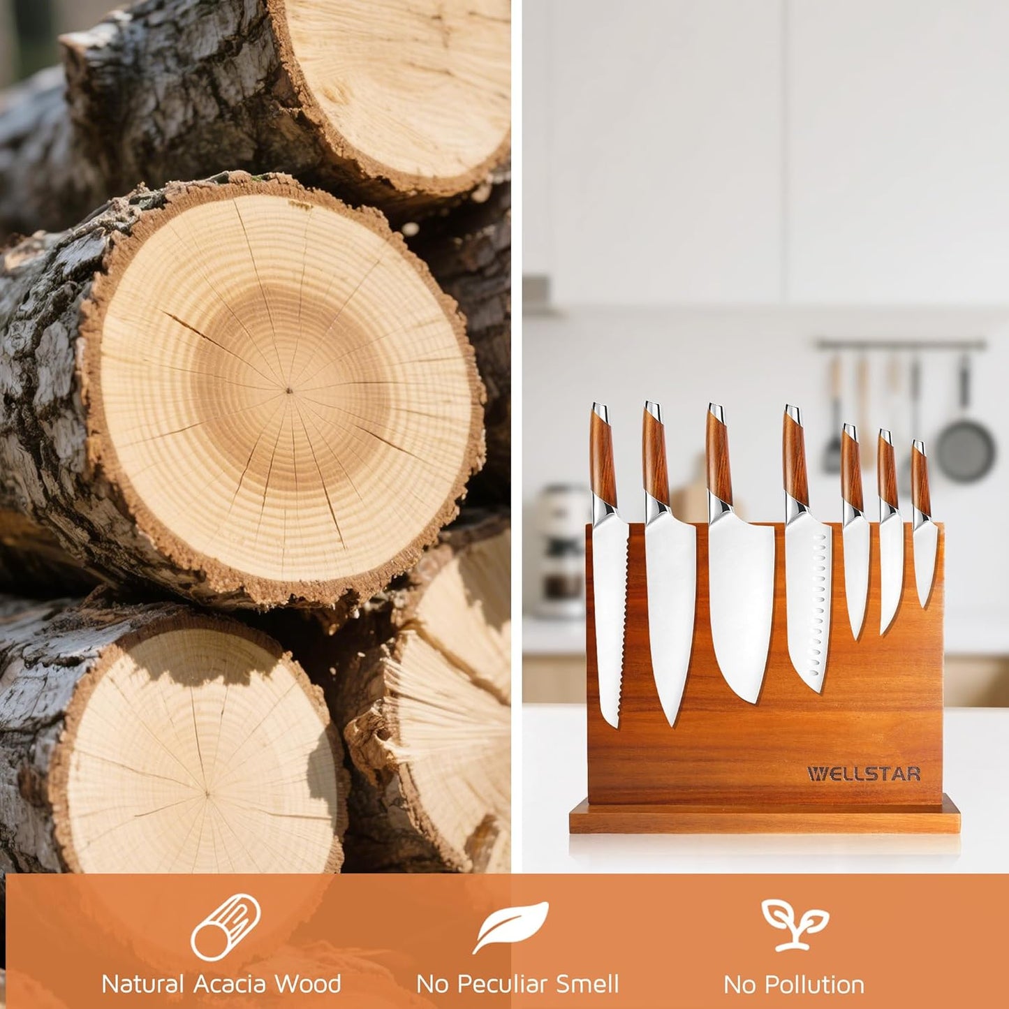 Modern Acacia Magnetic Knife Block Holder 12 x 10 Inches, Large Dual-Sided Strong Magnet Wood knives Stand, Luxurious Kitchen Counter Rack Organizer for a Stable and Stylish Cutlery Display