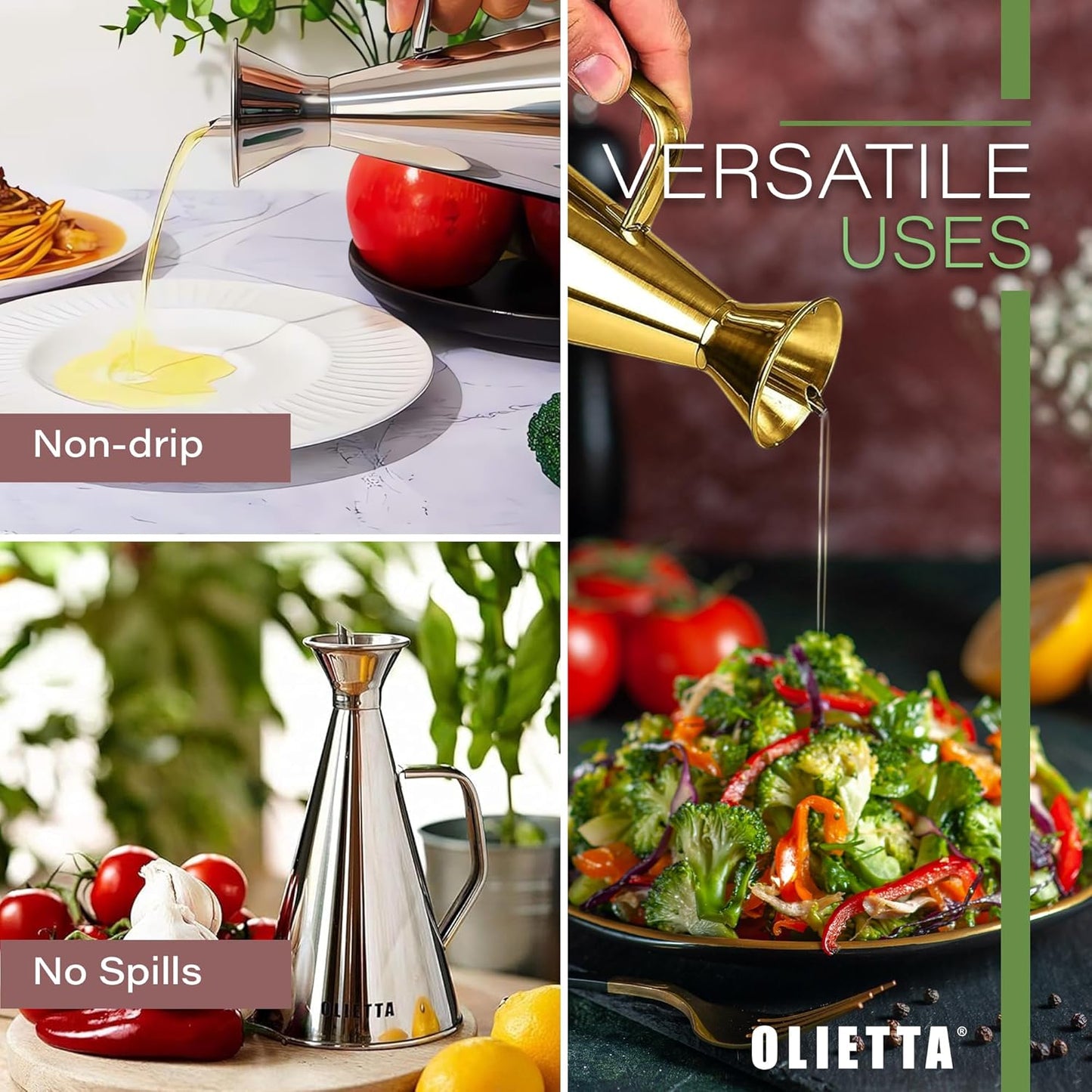 Olive Oil Dispenser Bottle Stainless Steel Non Drip Leak Proof No Mess Vinegar Pourer & Kitchen Drizzler 8.5 oz 250ML 0.25 Litre Great for Pouring & Drizzling Easy to Clean & Leakproof