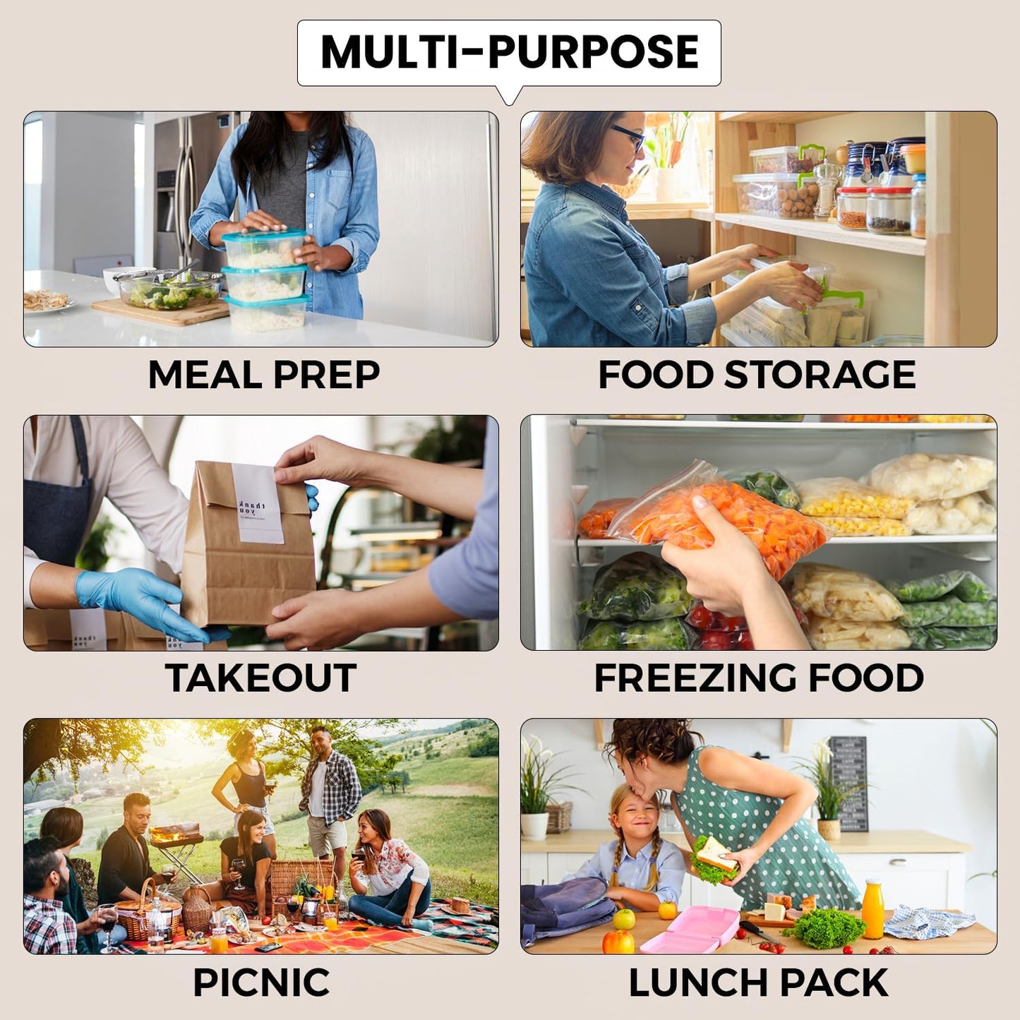 Klex 24 Oz, 150 Sets Meal Prep Containers with Airtight Lids, BPA Free, Reusable Plastic Food Container, 24 oz, Rectangular, Black/Clear, 150 Sets