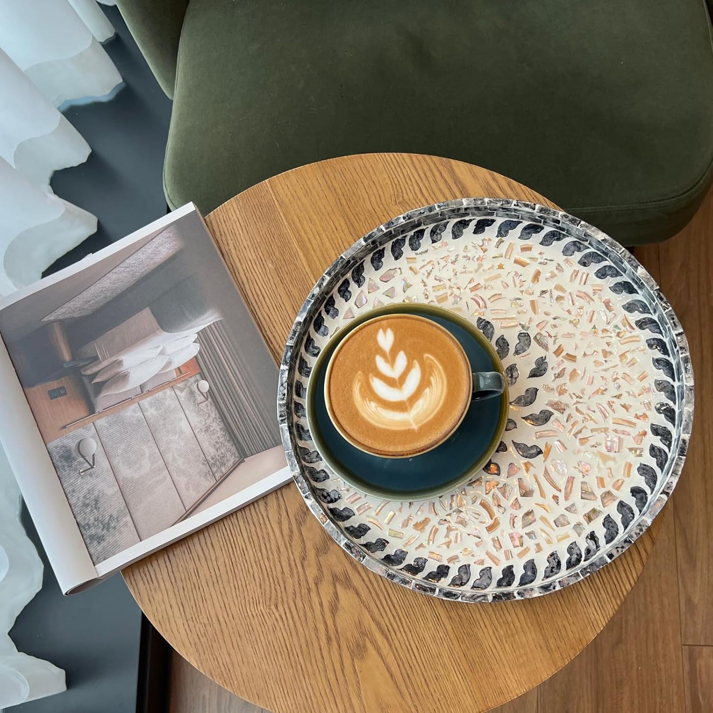 12.5" Lazy Susan for Table Top – Mother of Pearl Spinning Turntable Serving Tray, Marble Lazy Susan Organizer for Dining Table Centerpiece, Kitchen Island Decor, Bathroom Counter, Outdoor Use (Flower)