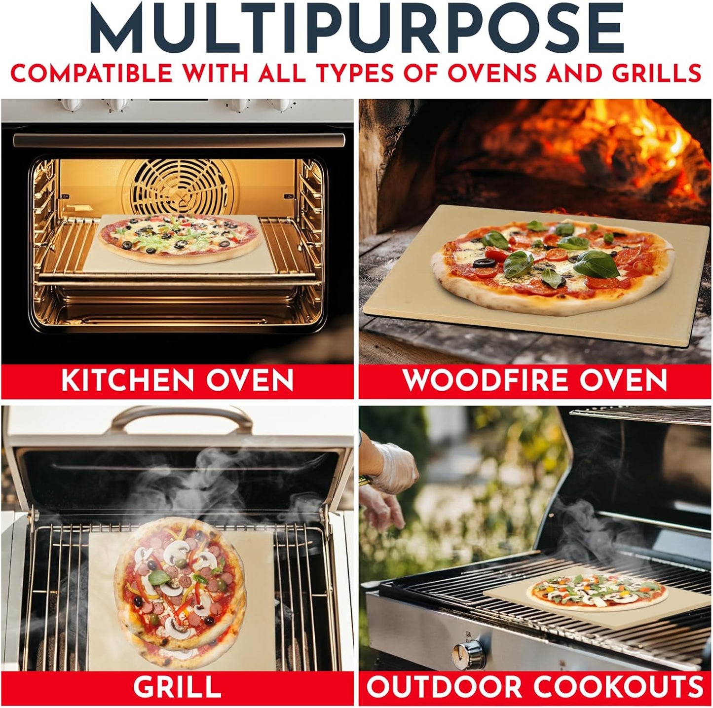 Crack-Resistant, Easy-to-Clean Pizza Stone for Oven Set – 15 x 12 inch Pizza Stone for Grill, Even Heating for Perfect Crispy Crusts! Pizza Making Accessories