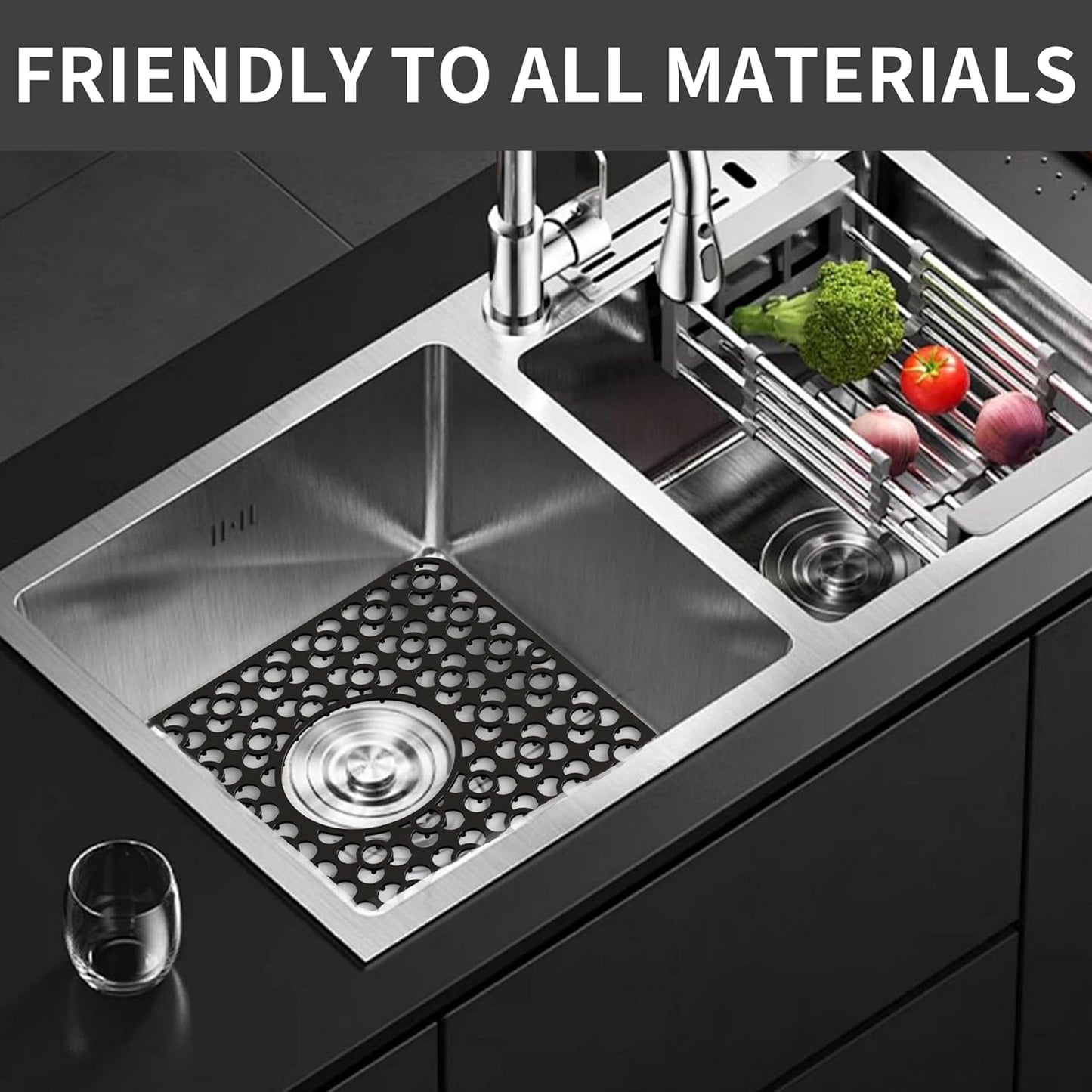 WAFT YEARN 2PCS Sink Mats Sink Protectors Dish Racks Dishwasher Safe Grid Mats for Kitchen Sink Silicone Protect Sink from Stains Damage Scratches Non Slip Heat Resistant Rust Resistant 11"X12" Black