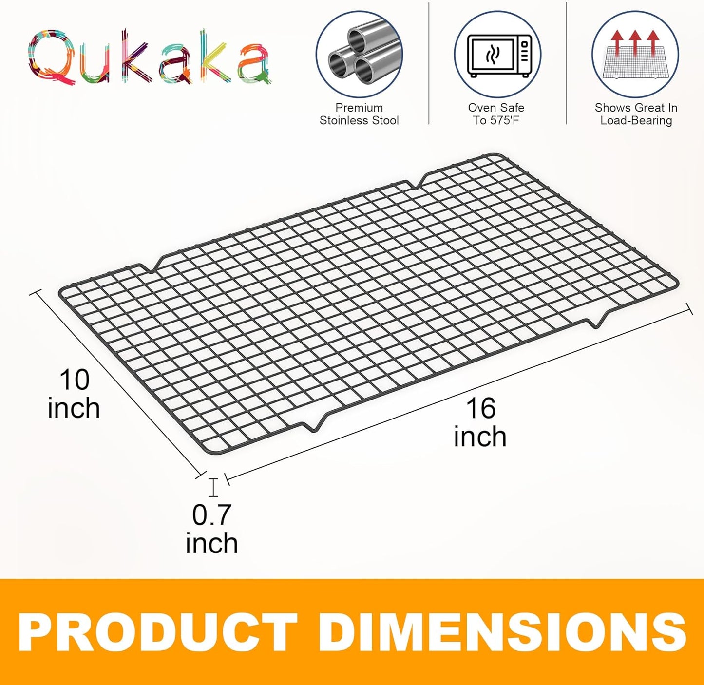 2PCS Cooling Racks for Cooking and Baking - 10" x 16"Heavy Duty Stainless Steel Wire Rack for Baking, Grilling, Roasting - Oven & Dishwasher Safe - Fits Half Sheet Pan(Black)