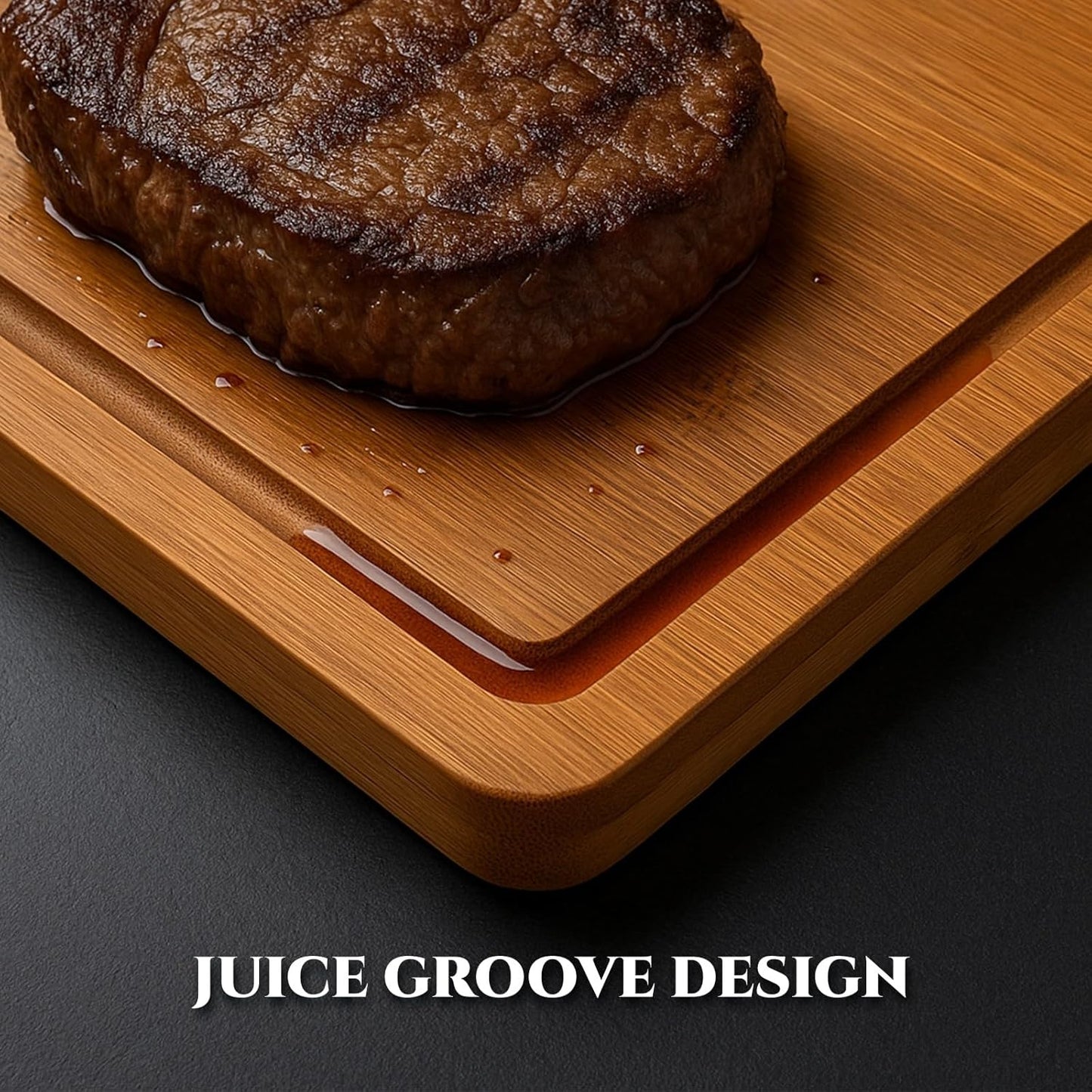 Bamboo Cutting Board 3-Piece Set with Juice Grooves – Non-Slip Wooden Chopping Boards for Kitchen & Housewarming Gfit, Multi-Size Serving Tray for Meat, Vegetables, Fruits