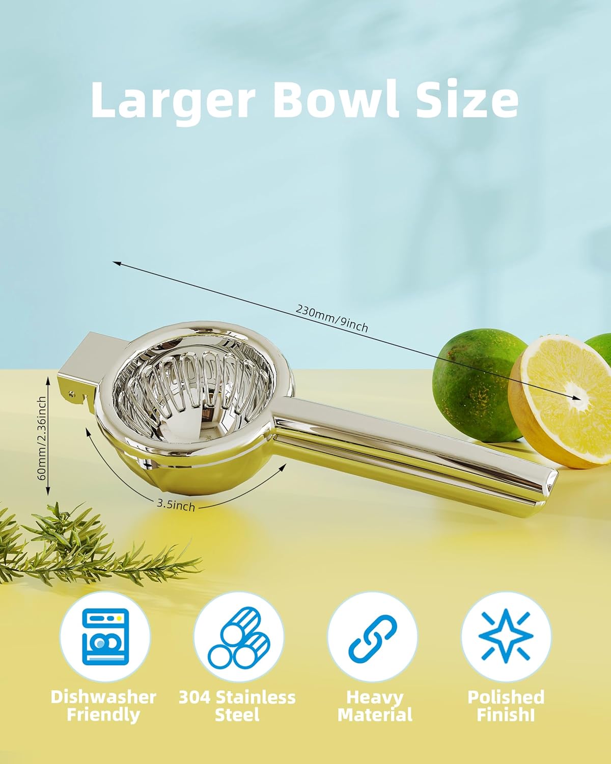 Lemon Squeezer Stainless Steel - Heavy Duty Solid Metal Squeezer Bowl - Large Manual Citrus Press Juicer and Lime Squeezer - 2 in 1 hand Juicer - Store Juice -No Splashing (Silver)