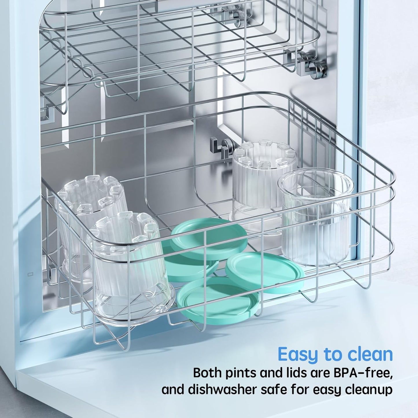 GuanQiao 4 Pack Creami Deluxe Pints & Lids for Ninja, 24 Oz Compatible with NC500 NC501 Series Ice Cream Makers, with 4 Spoons & 64 Writable Labels, BPA-Free & Dishwasher Safe, Blue