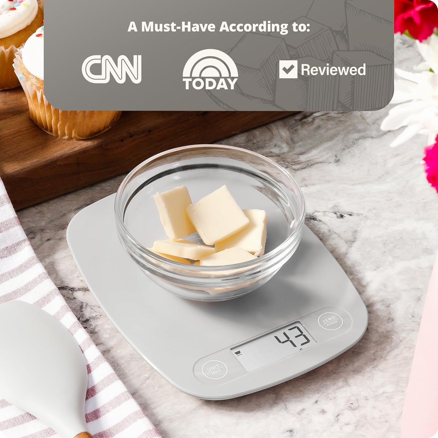 Greater Goods Compact Digital Kitchen Scale – Accurate Food Scale for Baking, Meal Prep, 4 Measuring Units, 11lb/5kg