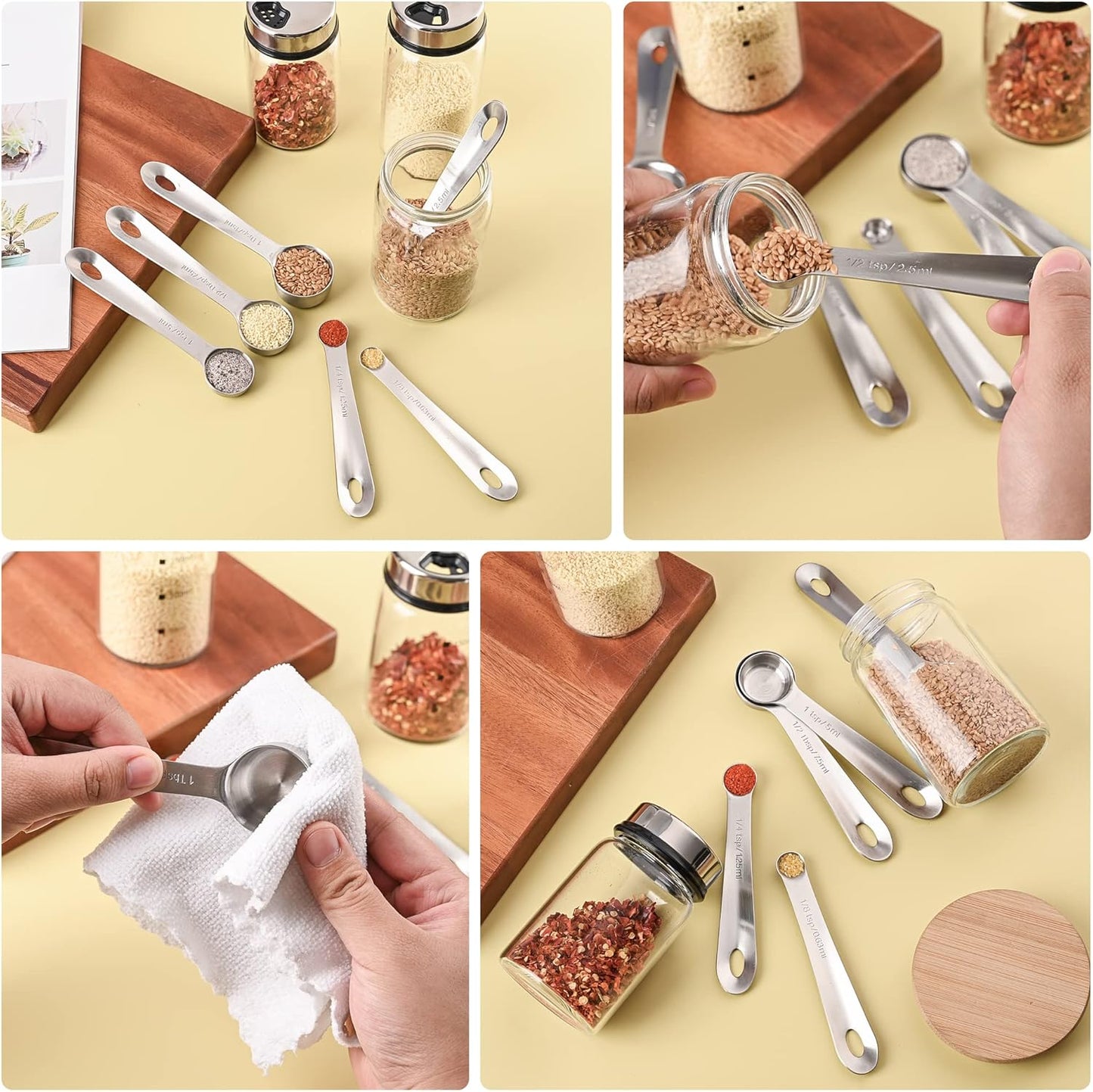 Measuring Spoons Set, 18/8 Stainless Steel Measuring Spoons Set 6, Metal Measuring Spoons for Baking, Both Imperial & Metric Measuring Spoons for Liquid & Dry, Nesting Kitchen Measuring Tools
