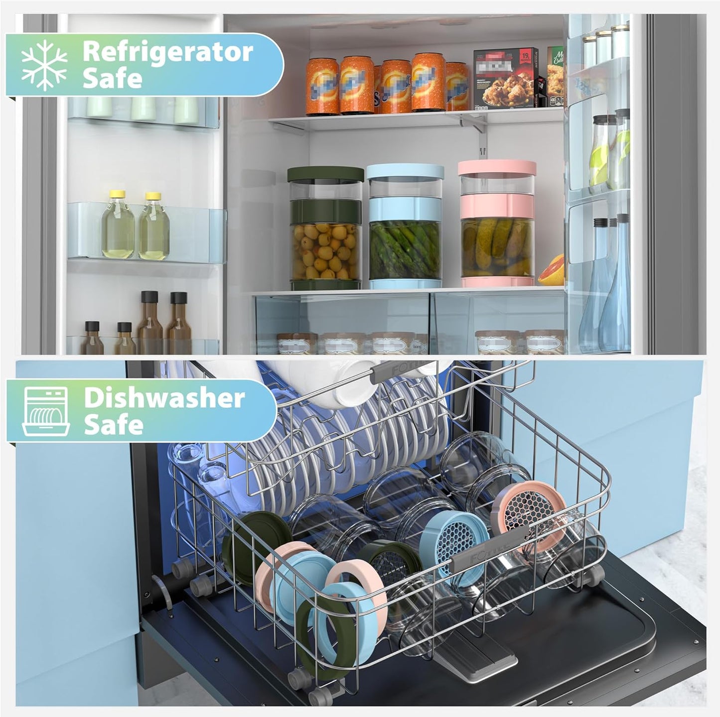 Glass Pickle Jar with Strainer Flip, 56oz Airtight Pickle Container, Leak-proof Juice Separator Pickle Flip Jar with Sealing Silicone Ring for Olive, Sliced Pickle and Jalapeno, Dishwasher Safe