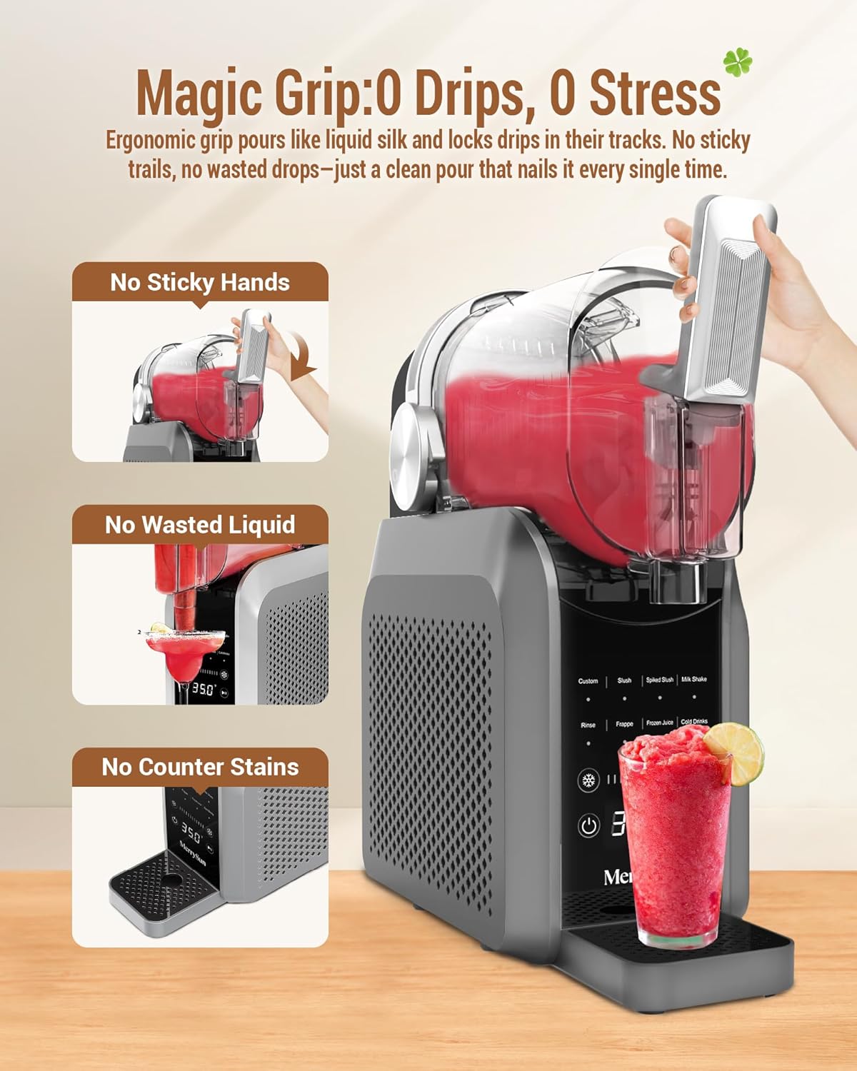 Merrysun Slushie Machine 88 oz with Dust Cover 7-in-1 Slushy Machine for Home, No Ice Needed, Auto-Clean, LED Display, Frozen Drink Maker for Margaritas, Cocktails, Milkshake, Smoothies