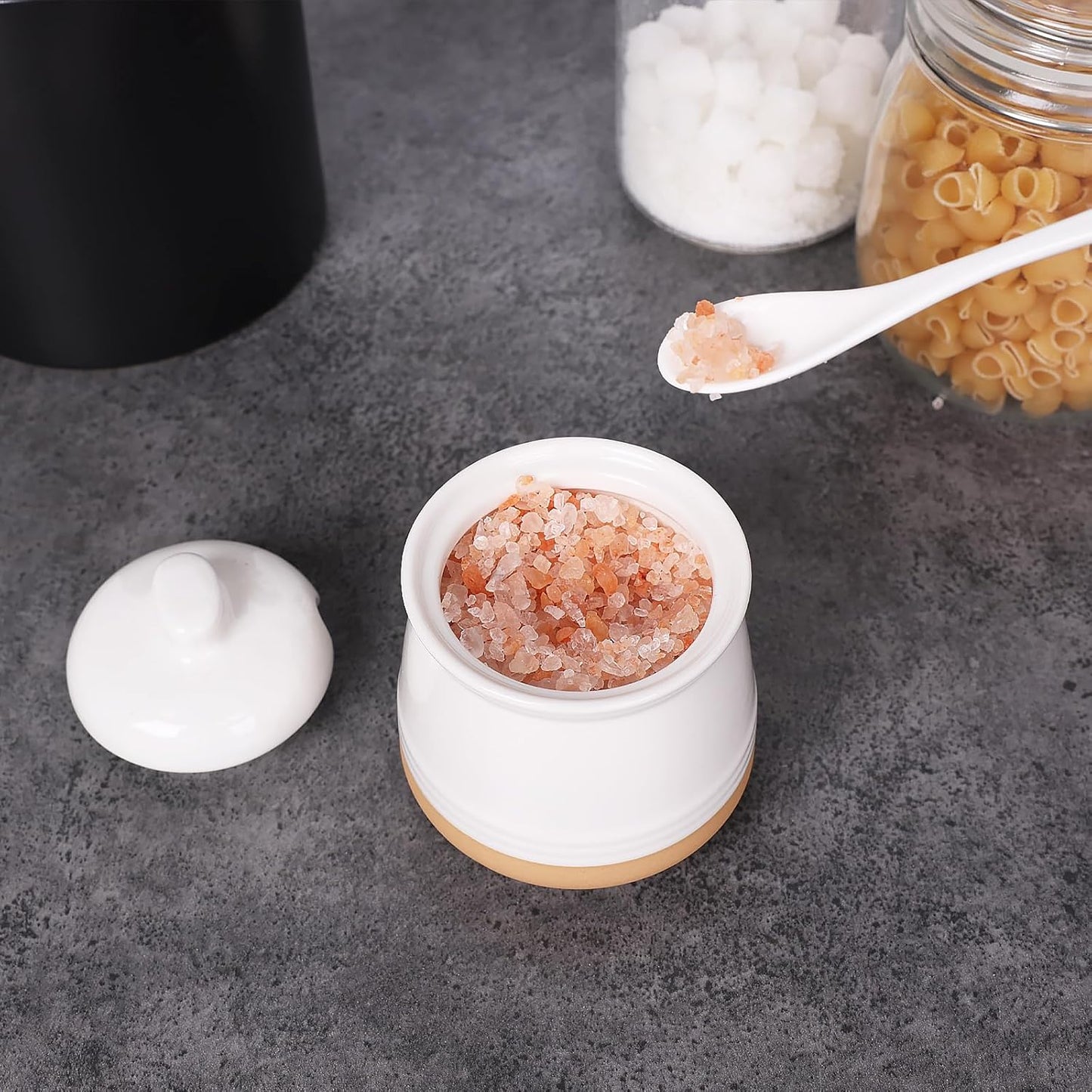 LEETOYI Sugar Bowl with Lid and Spoon, 12 oz Ceramic Sugar jar, Sugar Container for Coffee Bar, Sugar Dispenser Bowl, Microwave & Dishwasher Safe, White