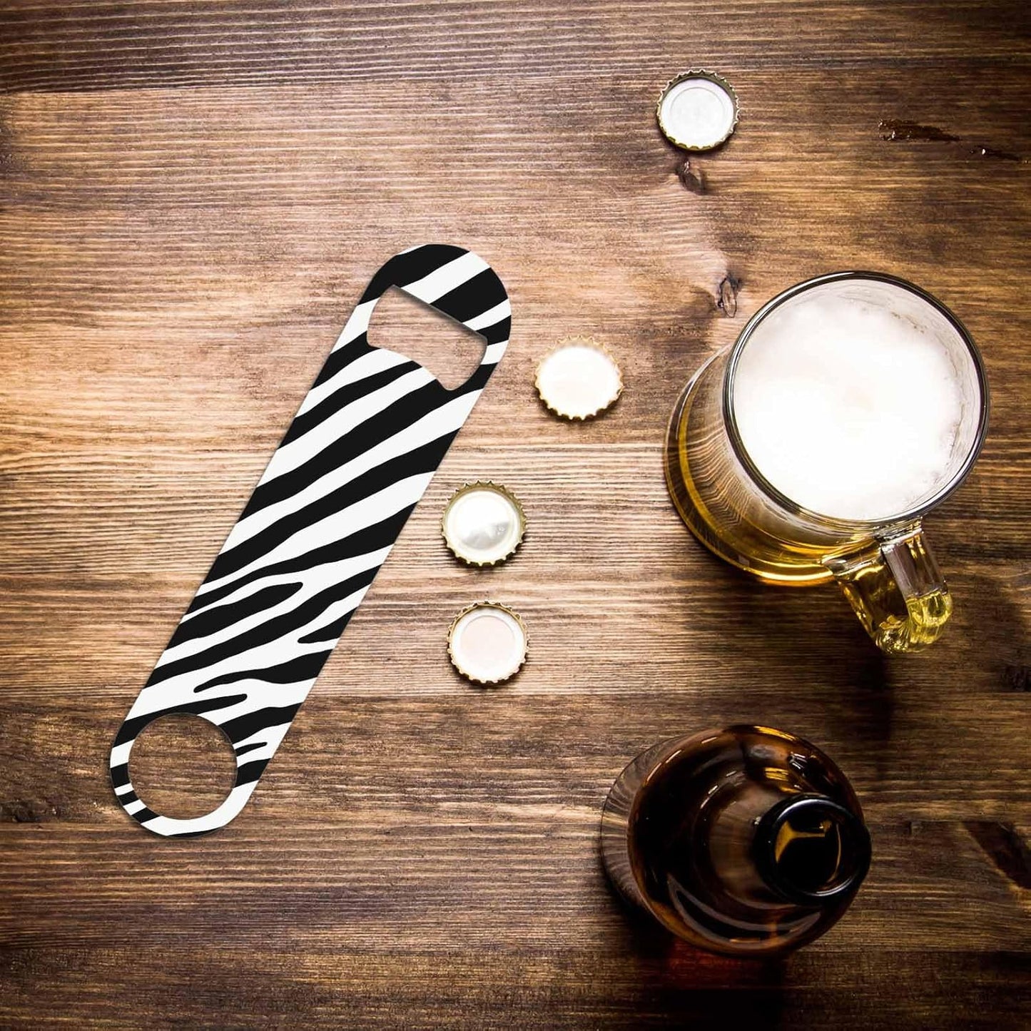 Zebra Stainless Steel Bottle Opener White and Black Stripes Pattern Jungle Wild Animal Fur Nature Flat Beer Bottle Opener Keychain for Home Kitchen Bar Restaurant Party Birthday Gift