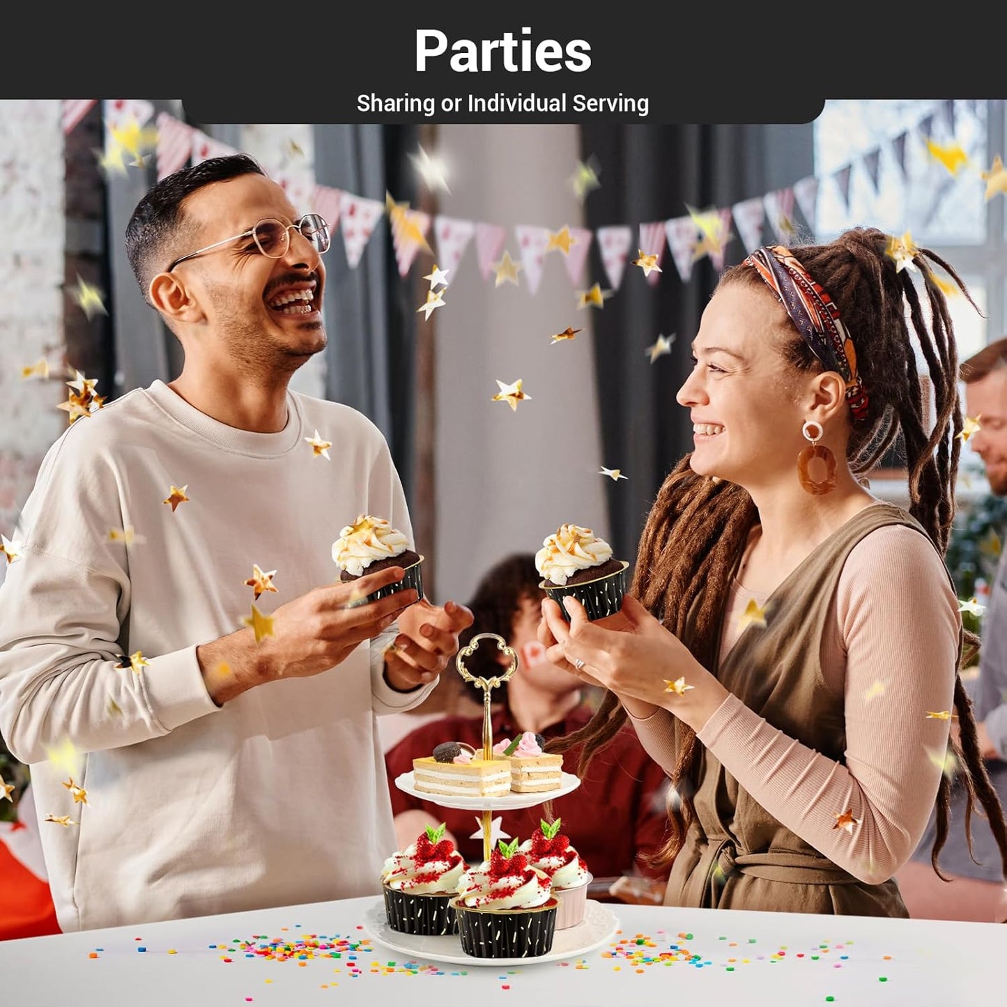 EUSOAR Foil Ramekins with Lids, Black 60Packs 5oz Disposable Baking Cups Foil Liner Cupcake Container, Dessert Cheesecake Pan Creme Brulee Cupcake Containers for Catering Gathering Club Wedding Party