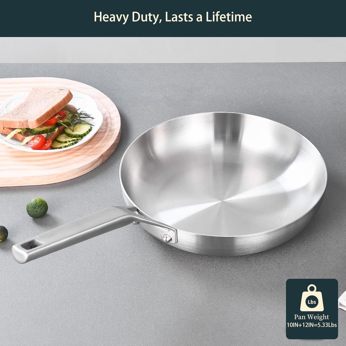 Tri-Ply Stainless Steel Frying Pan Set, 10 Inch and 12Inch, Skillet set, Fast Even Heat, Cooking Pan 10" 12", Induction Ready Egg Pan, Compatible with All Cooktops Up to 600℉