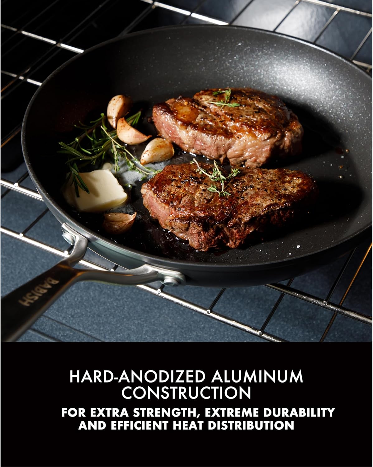 Babish 10 Piece Hard Anodized Laser Titanium Forever Non Stick Technology Durable Pots and Pans Cookware Set - Black