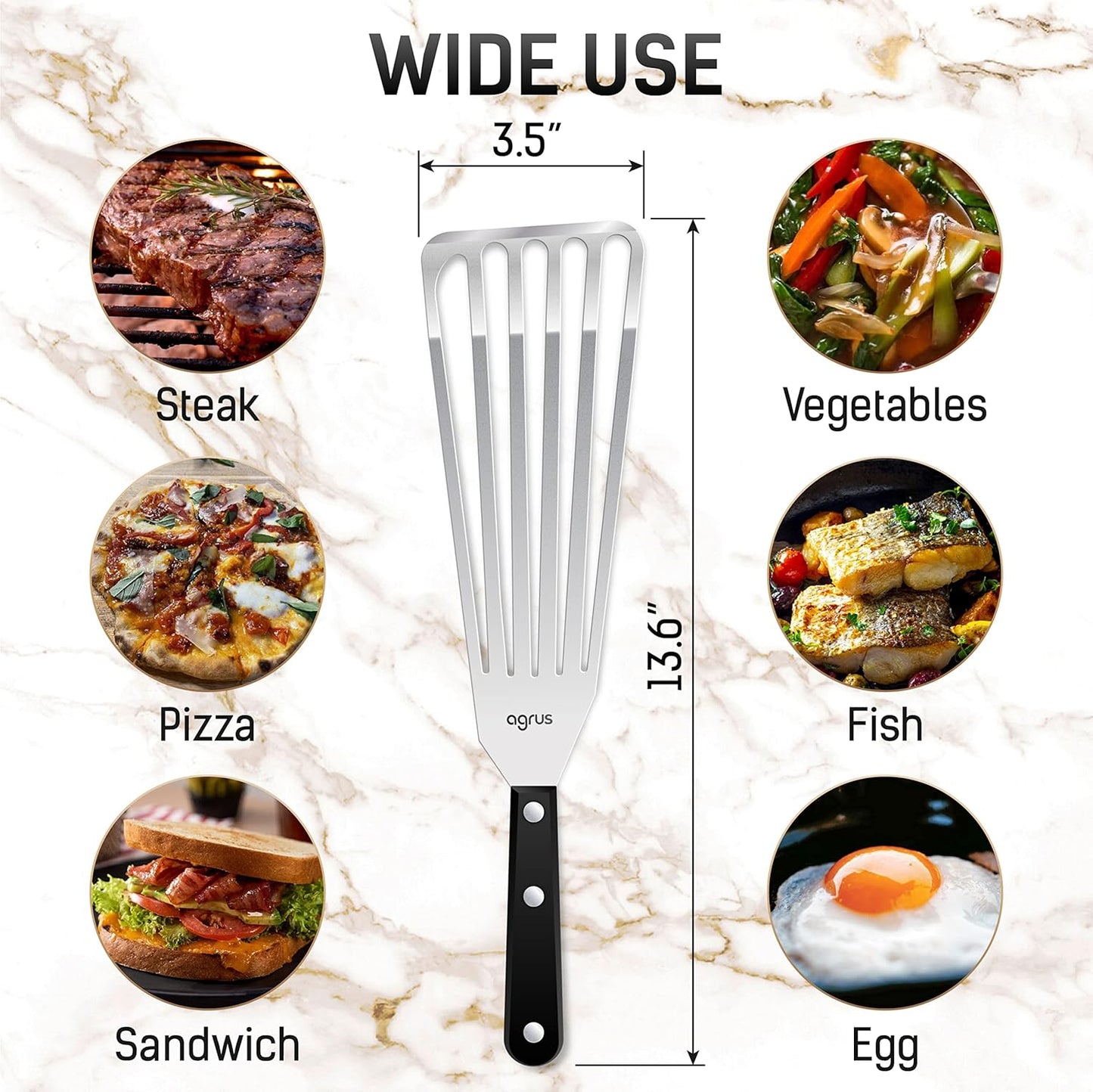 Fish Spatula Stainless Steel, Large Size 13 inch, Blade 9 inch, Plastic Handle, Slotted Flexible Metal, Fish Turner Spatula