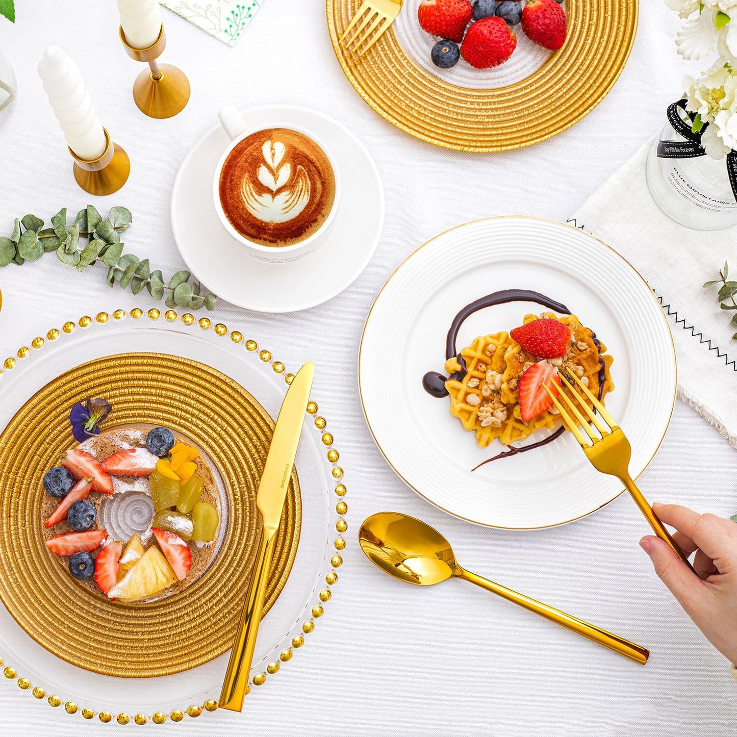 KINGSTONE Gold Silverware Set, 60-Piece Forged Flatware Set Cutlery Set Premium Stainless Steel, Service for 12, for Kitchen, Home, Wedding, Party, Mirror Polished and Dishwasher Safe