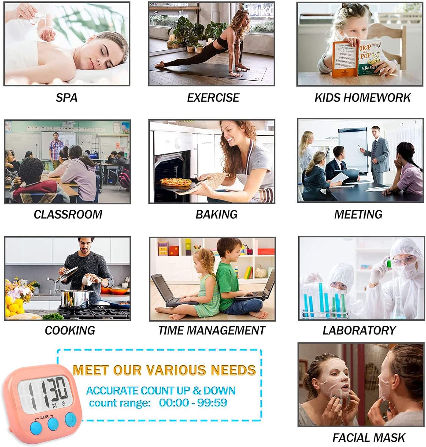 12 Pack Digital Kitchen Timers for Cooking Magnetic Timer for Cooking Loud Alarm Pink