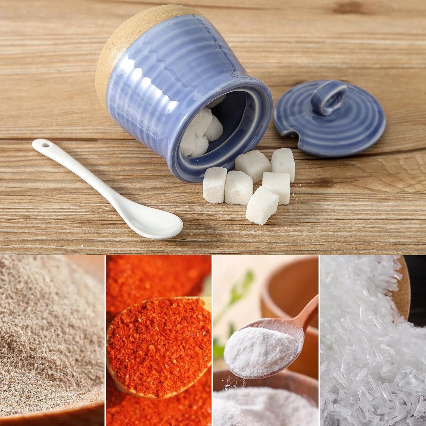 Hasense Sugar and Creamer Set with Lid Spoon, Porcelain Cream Container and Sugar Bowls Set for Countertop, Vintage Coffee Serving Set, Sugar Holder and Creamer Pitcher Set for Home Decor, Sky Blue