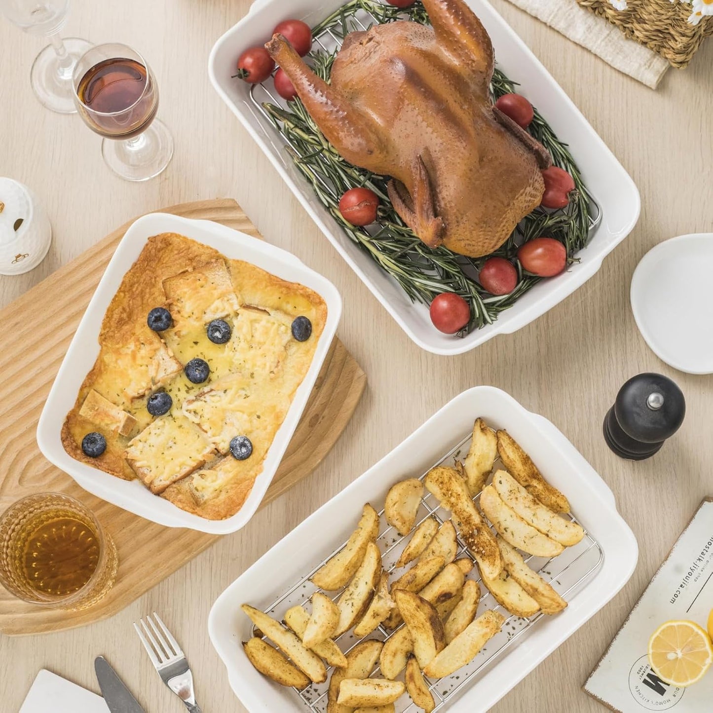 Ceramic Baking Dish Set for 2, Casserole Dish,Ceramic Baking Pan, Bakeware for Baking, Kitchen Decor, Microwave Oven Safe (3.3QT/4.2QT)